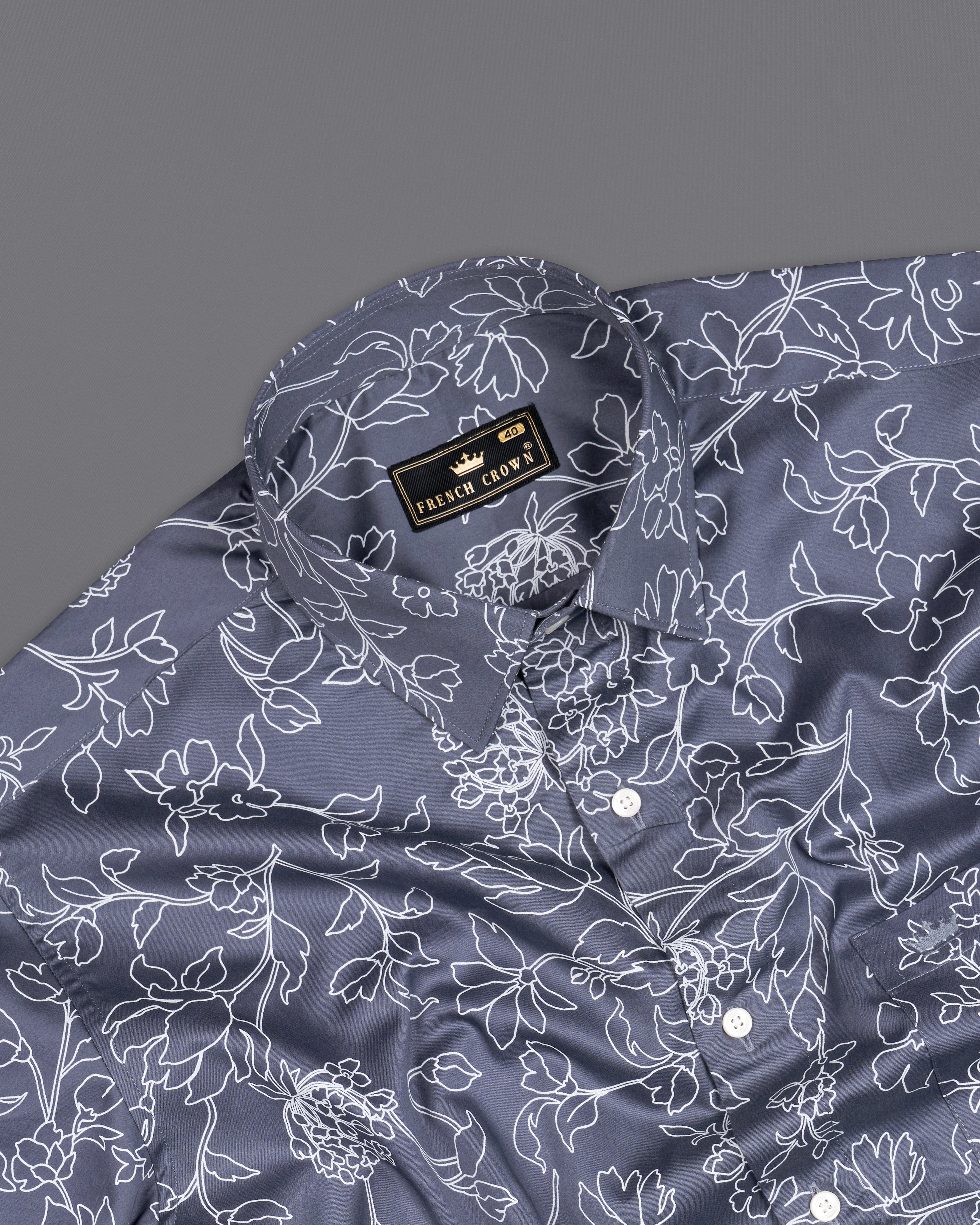 Mulled Wine Dark Gray and White Floral Printed Super Soft Premium Cotton Shirt 9952-38, 9952-H-38, 9952-39, 9952-H-39, 9952-40, 9952-H-40, 9952-42, 9952-H-42, 9952-44, 9952-H-44, 9952-46, 9952-H-46, 9952-48, 9952-H-48, 9952-50, 9952-H-50, 9952-52, 9952-H-52