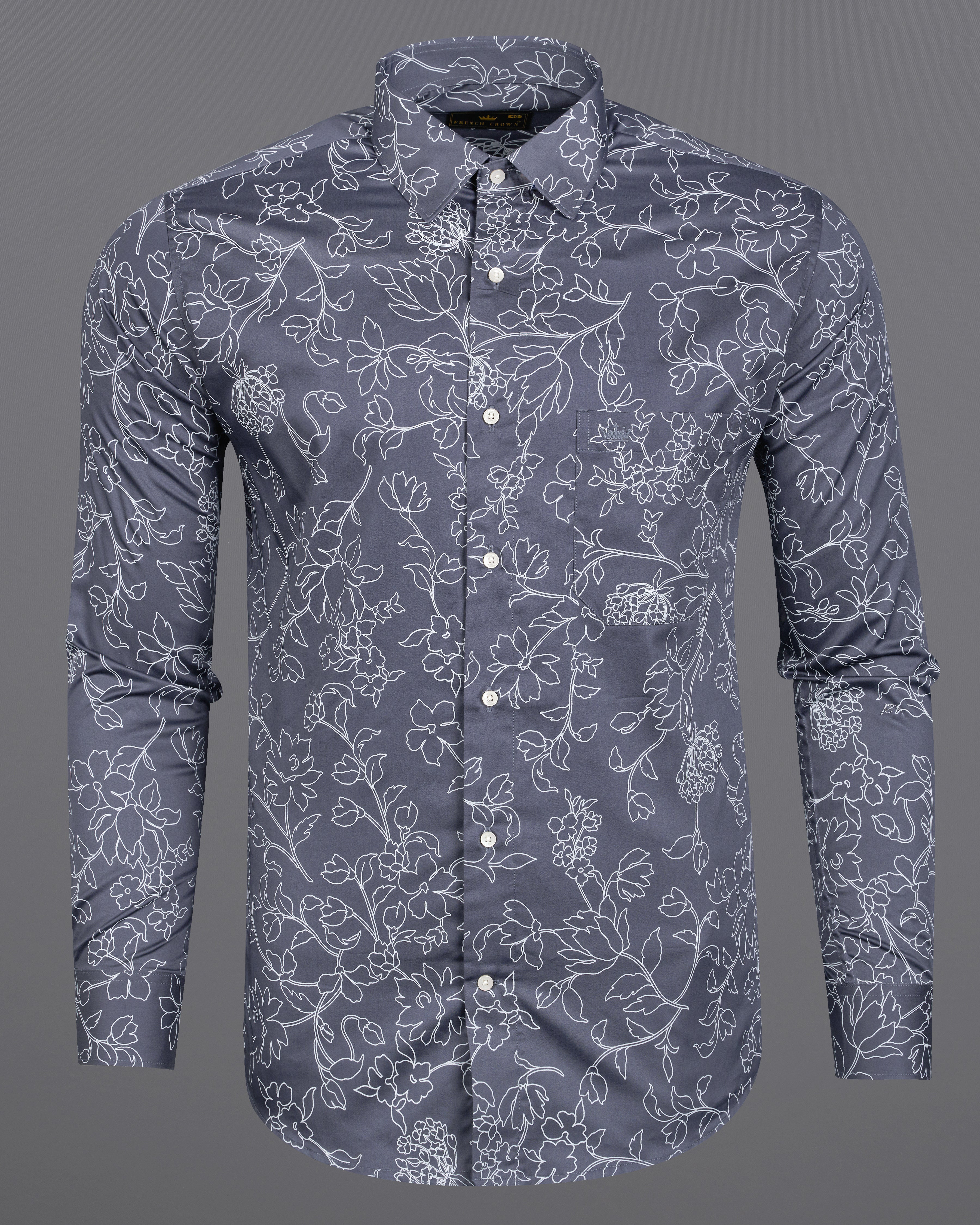 Mulled Wine Dark Gray and White Floral Printed Super Soft Premium Cotton Shirt 9952-38, 9952-H-38, 9952-39, 9952-H-39, 9952-40, 9952-H-40, 9952-42, 9952-H-42, 9952-44, 9952-H-44, 9952-46, 9952-H-46, 9952-48, 9952-H-48, 9952-50, 9952-H-50, 9952-52, 9952-H-52