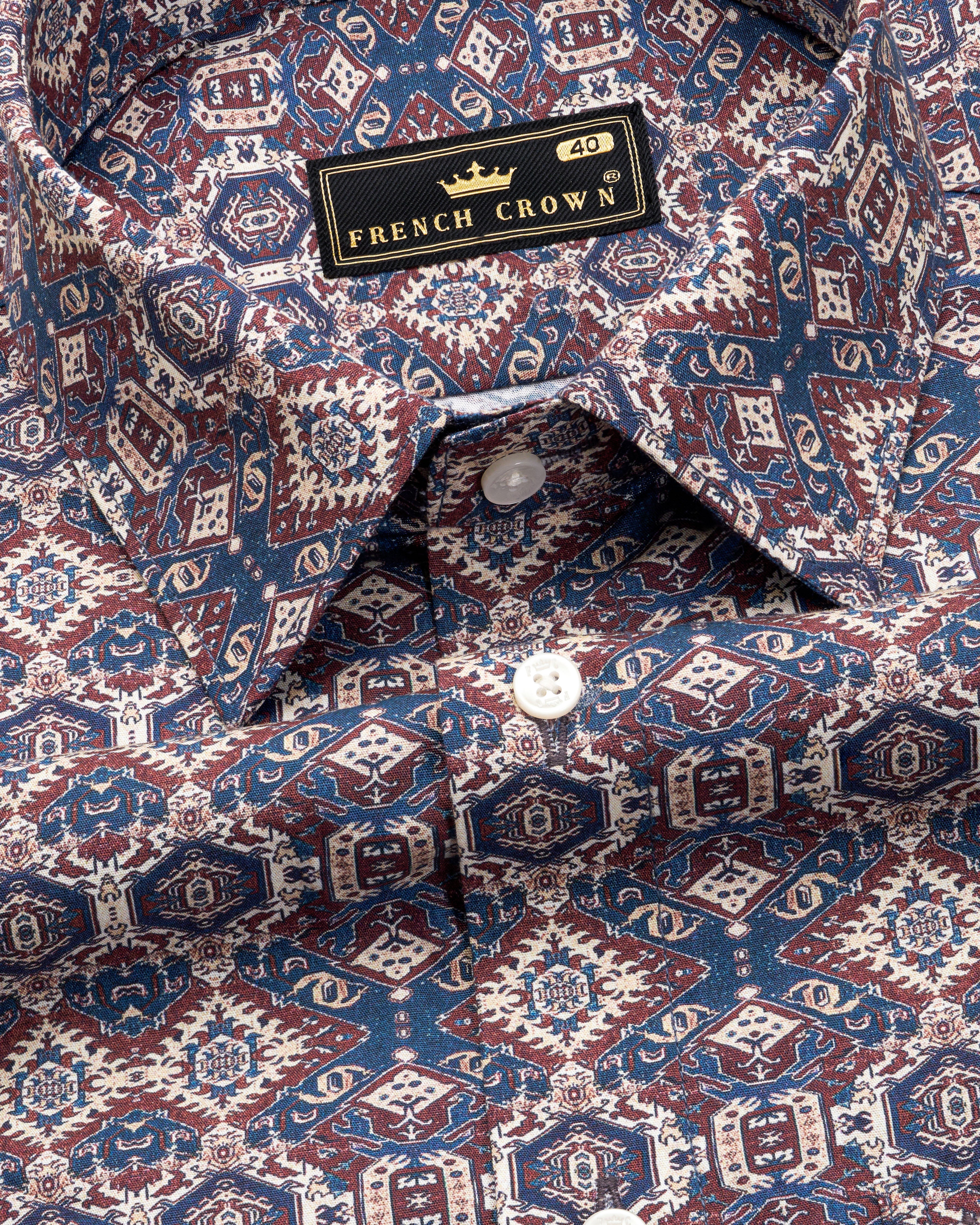 Casal Blue and Merino Cream Indian Printed Super Soft Premium Cotton Shirt 9972-38, 9972-H-38, 9972-39, 9972-H-39, 9972-40, 9972-H-40, 9972-42, 9972-H-42, 9972-44, 9972-H-44, 9972-46, 9972-H-46, 9972-48, 9972-H-48, 9972-50, 9972-H-50, 9972-52, 9972-H-52