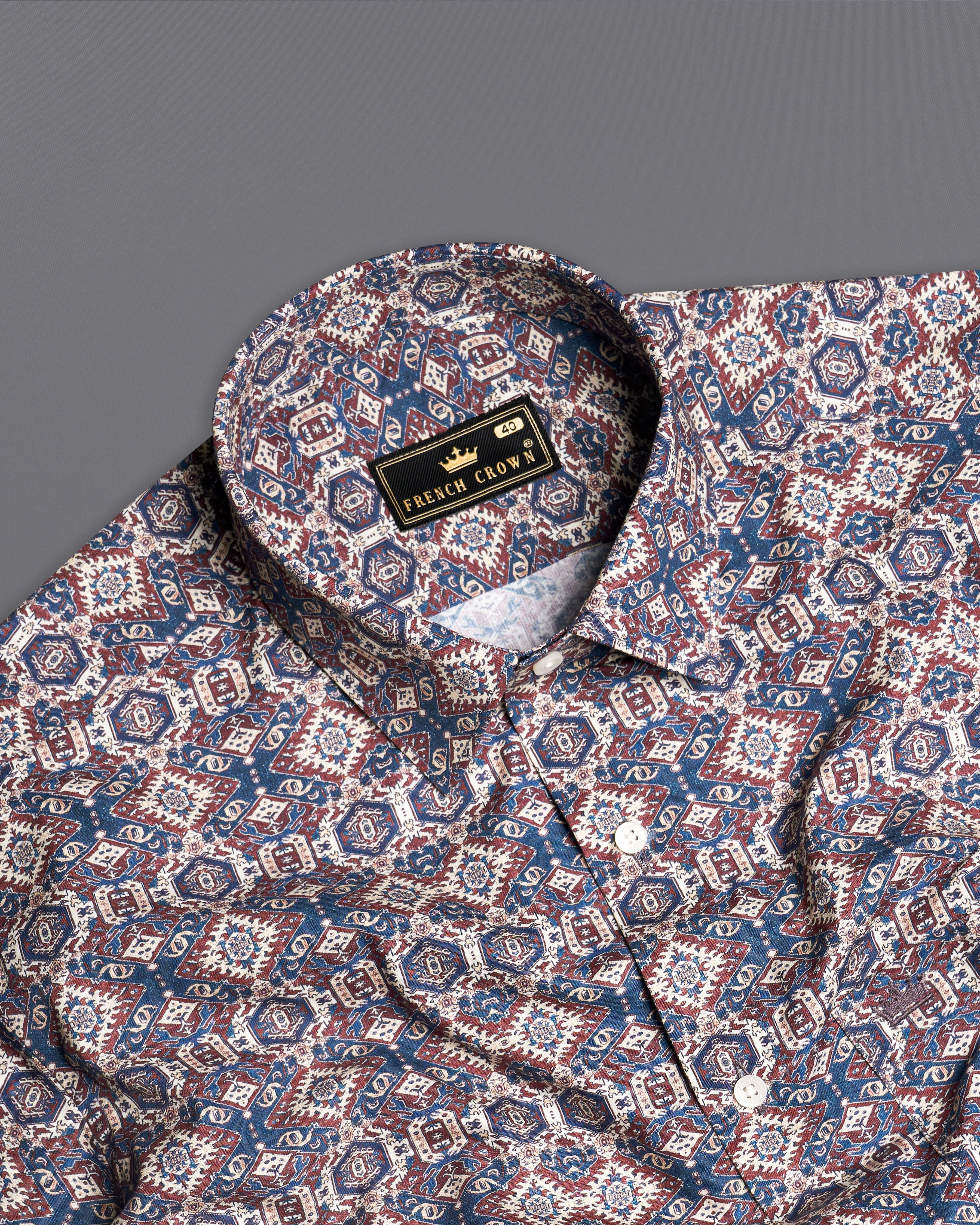 Casal Blue and Merino Cream Indian Printed Super Soft Premium Cotton Shirt 9972-38, 9972-H-38, 9972-39, 9972-H-39, 9972-40, 9972-H-40, 9972-42, 9972-H-42, 9972-44, 9972-H-44, 9972-46, 9972-H-46, 9972-48, 9972-H-48, 9972-50, 9972-H-50, 9972-52, 9972-H-52