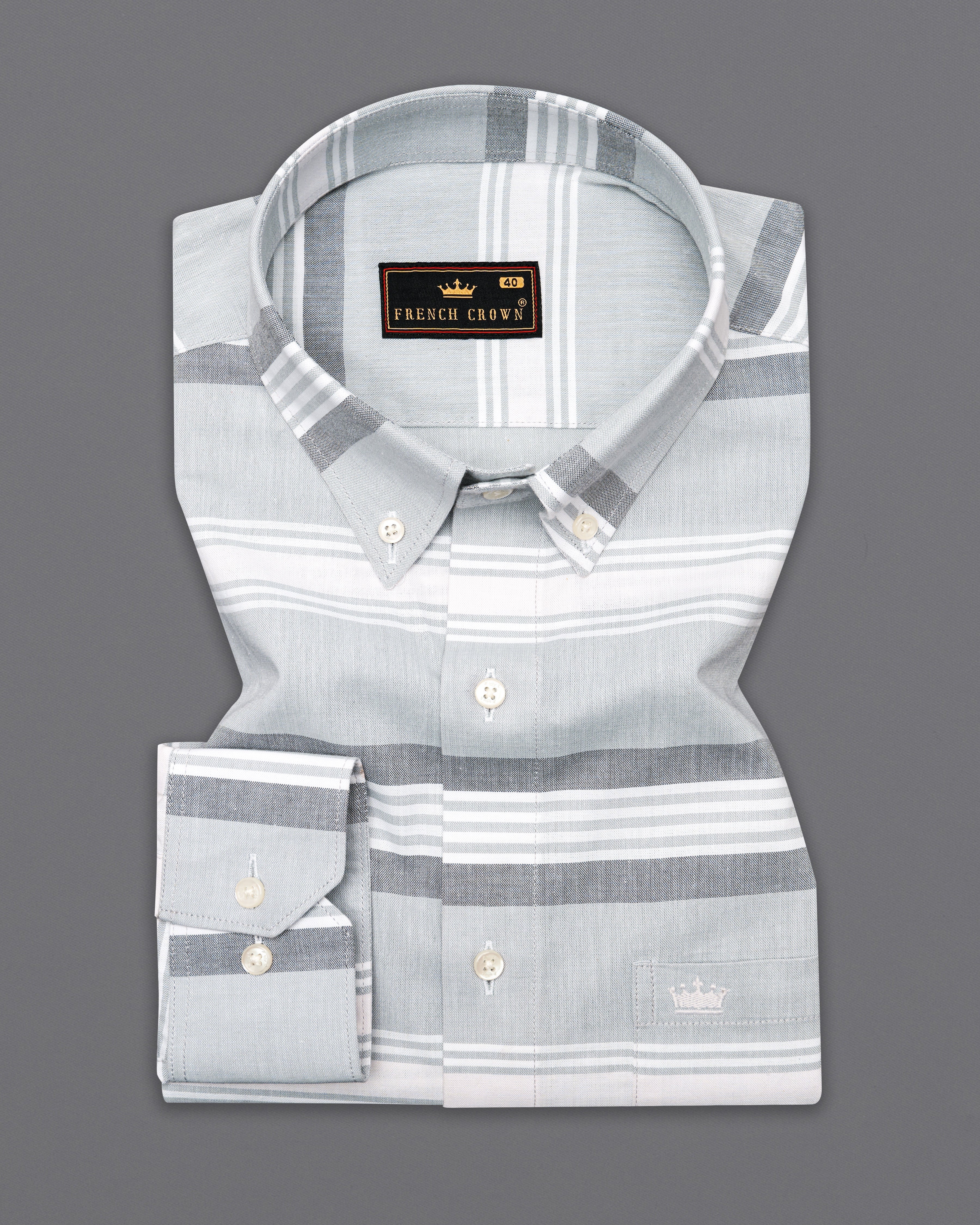 Geyser Gray and White Striped Royal Oxford Shirt 9974-BD-38, 9974-BD-H-38, 9974-BD-39, 9974-BD-H-39, 9974-BD-40, 9974-BD-H-40, 9974-BD-42, 9974-BD-H-42, 9974-BD-44, 9974-BD-H-44, 9974-BD-46, 9974-BD-H-46, 9974-BD-48, 9974-BD-H-48, 9974-BD-50, 9974-BD-H-50, 9974-BD-52, 9974-BD-H-52