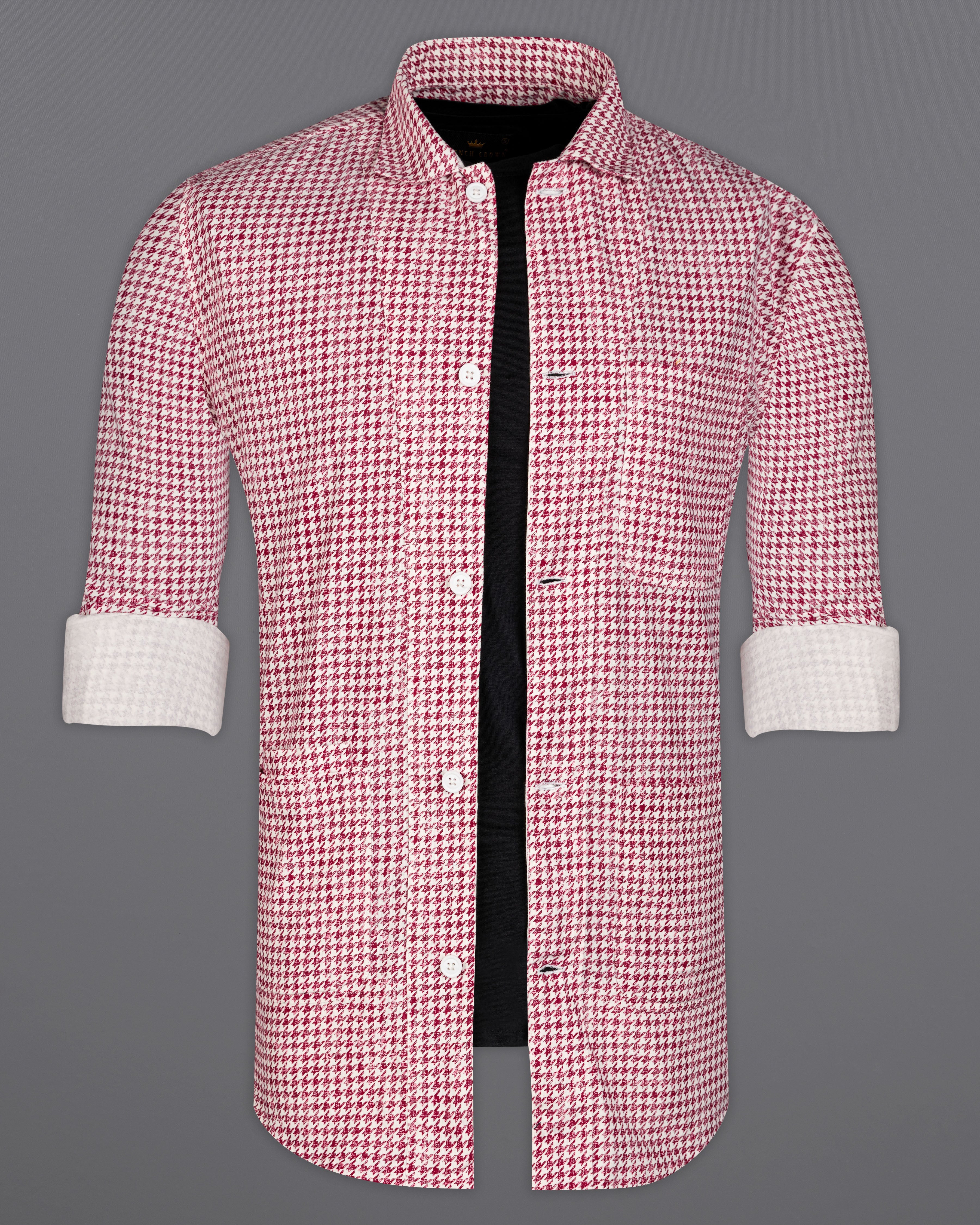 Burgundy and White Houndstooth Textured Premium Giza Cotton Overshirt/Shacket 9981-CA-LB-OS-P130-38, 9981-CA-LB-OS-P130-H-38, 9981-CA-LB-OS-P130-39, 9981-CA-LB-OS-P130-H-39, 9981-CA-LB-OS-P130-40, 9981-CA-LB-OS-P130-H-40, 9981-CA-LB-OS-P130-42, 9981-CA-LB-OS-P130-H-42, 9981-CA-LB-OS-P130-44, 9981-CA-LB-OS-P130-H-44, 9981-CA-LB-OS-P130-46, 9981-CA-LB-OS-P130-H-46, 9981-CA-LB-OS-P130-48, 9981-CA-LB-OS-P130-H-48, 9981-CA-LB-OS-P130-50, 9981-CA-LB-OS-P130-H-50, 9981-CA-LB-OS-P130-52, 9981-CA-LB-OS-P130-H-52