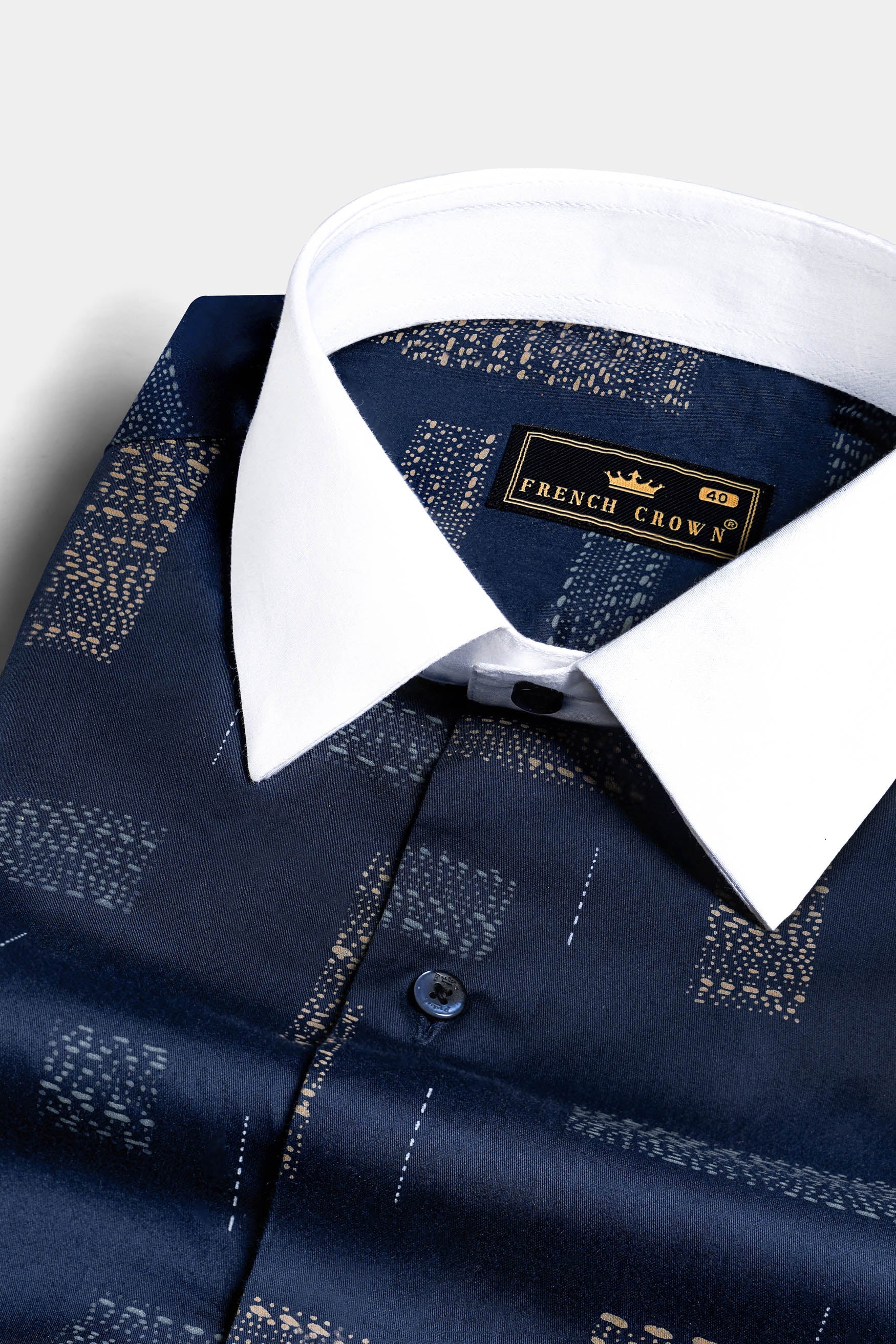 Mirage Navy Blue Printed with White Cuffs and Collar Super Soft Premium Cotton Shirt