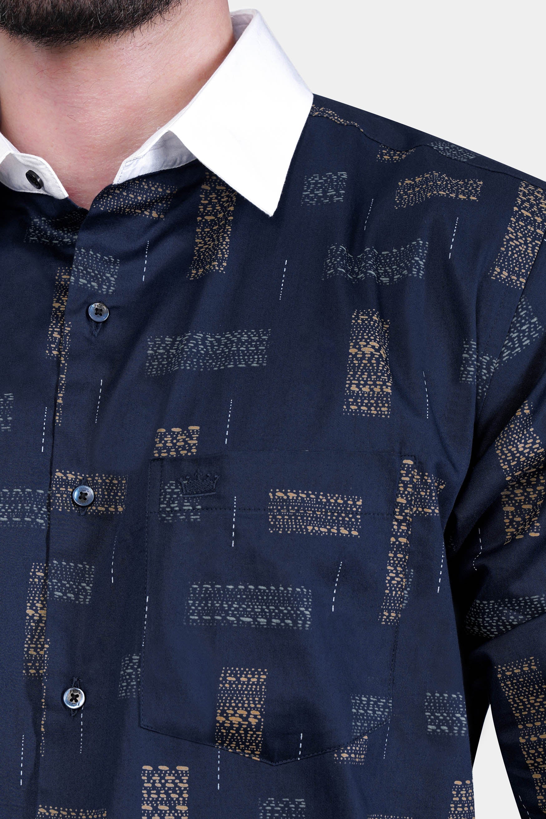 Mirage Navy Blue Printed with White Cuffs and Collar Super Soft Premium Cotton Shirt