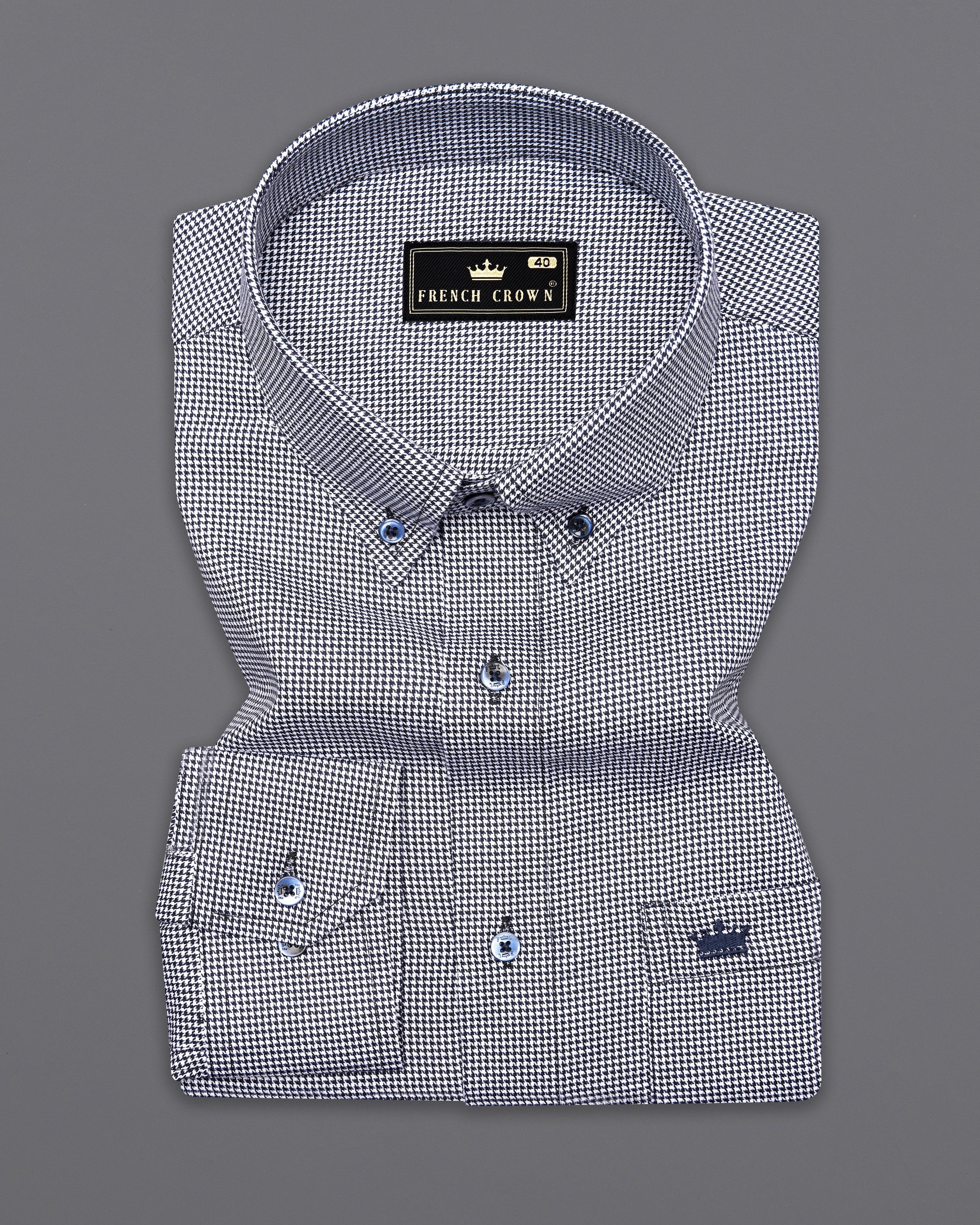 Gull Gray and Black Houndstooth Premium Giza Cotton Button-Down Shirt 9991-BD-BLE-38, 9991-BD-BLE-H-38, 9991-BD-BLE-39, 9991-BD-BLE-H-39, 9991-BD-BLE-40, 9991-BD-BLE-H-40, 9991-BD-BLE-42, 9991-BD-BLE-H-42, 9991-BD-BLE-44, 9991-BD-BLE-H-44, 9991-BD-BLE-46, 9991-BD-BLE-H-46, 9991-BD-BLE-48, 9991-BD-BLE-H-48, 9991-BD-BLE-50, 9991-BD-BLE-H-50, 9991-BD-BLE-52, 9991-BD-BLE-H-52