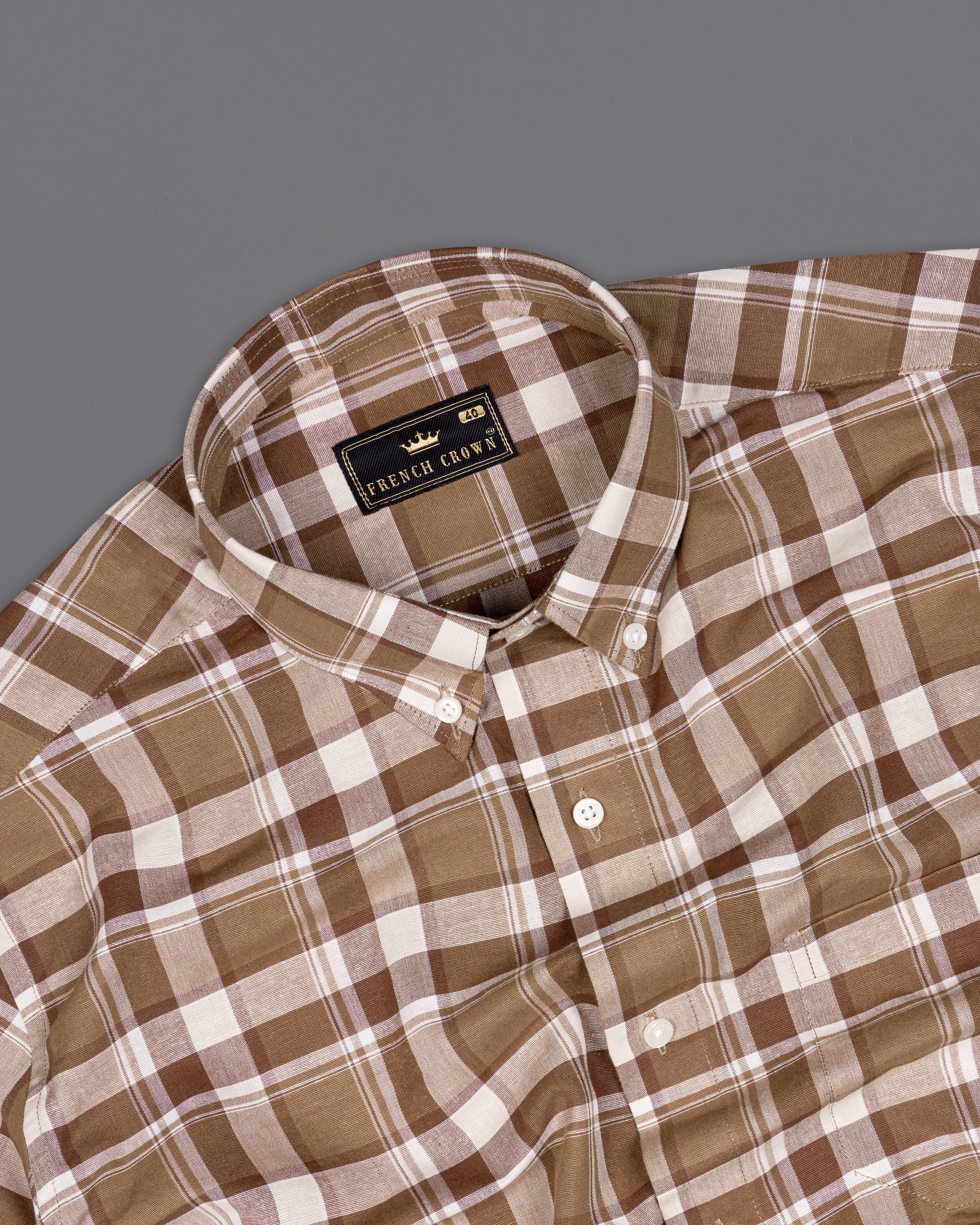 Spice Brown and White Plaid Chambray Button-Down Shirt 9993-BD-38, 9993-BD-H-38, 9993-BD-39, 9993-BD-H-39, 9993-BD-40, 9993-BD-H-40, 9993-BD-42, 9993-BD-H-42, 9993-BD-44, 9993-BD-H-44, 9993-BD-46, 9993-BD-H-46, 9993-BD-48, 9993-BD-H-48, 9993-BD-50, 9993-BD-H-50, 9993-BD-52, 9993-BD-H-52