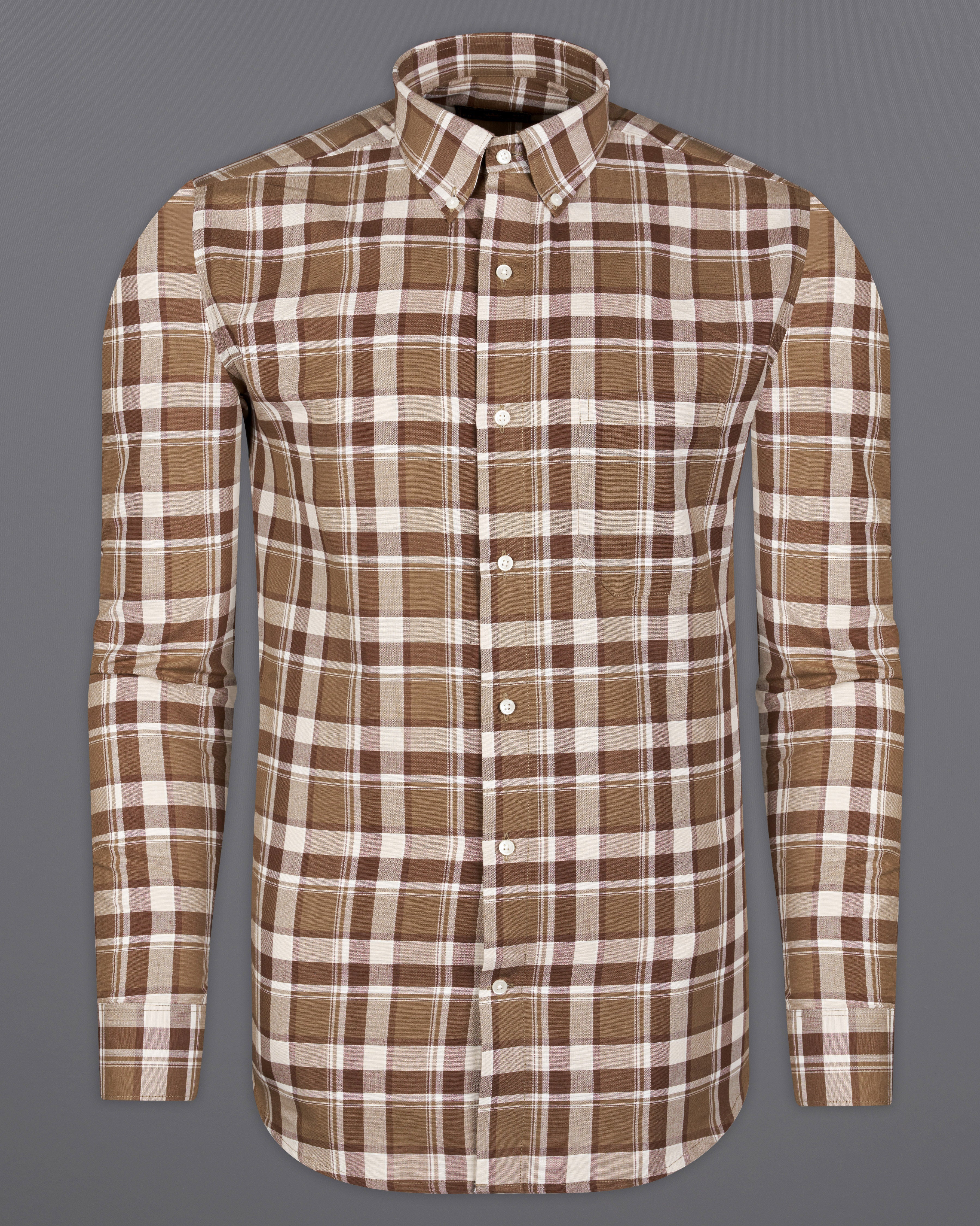 Spice Brown and White Plaid Chambray Button-Down Shirt 9993-BD-38, 9993-BD-H-38, 9993-BD-39, 9993-BD-H-39, 9993-BD-40, 9993-BD-H-40, 9993-BD-42, 9993-BD-H-42, 9993-BD-44, 9993-BD-H-44, 9993-BD-46, 9993-BD-H-46, 9993-BD-48, 9993-BD-H-48, 9993-BD-50, 9993-BD-H-50, 9993-BD-52, 9993-BD-H-52