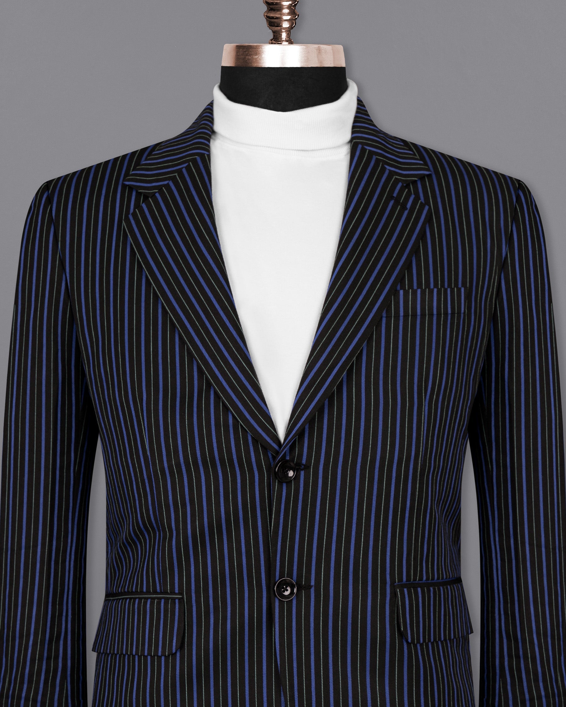 Jade Black and Mariner Blue Striped Woolrich Blazer BL1519-SB-36, BL1519-SB-38, BL1519-SB-40, BL1519-SB-42, BL1519-SB-44, BL1519-SB-46, BL1519-SB-48, BL1519-SB-50, BL1519-SB-52, BL1519-SB-54, BL1519-SB-56, BL1519-SB-58, BL1519-SB-60