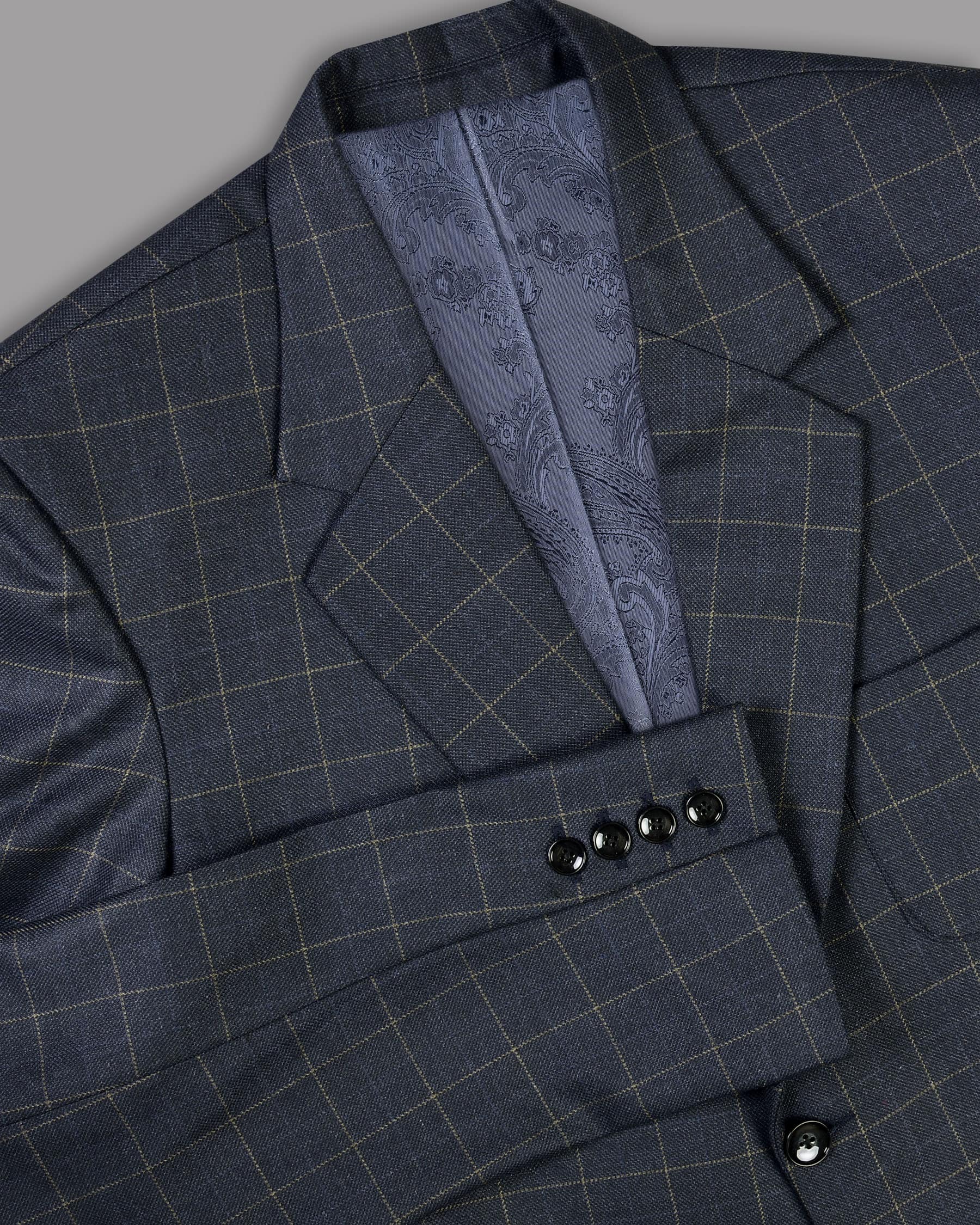 Charcoal with Thin Yellow Windowpane Wool Rich Blazer