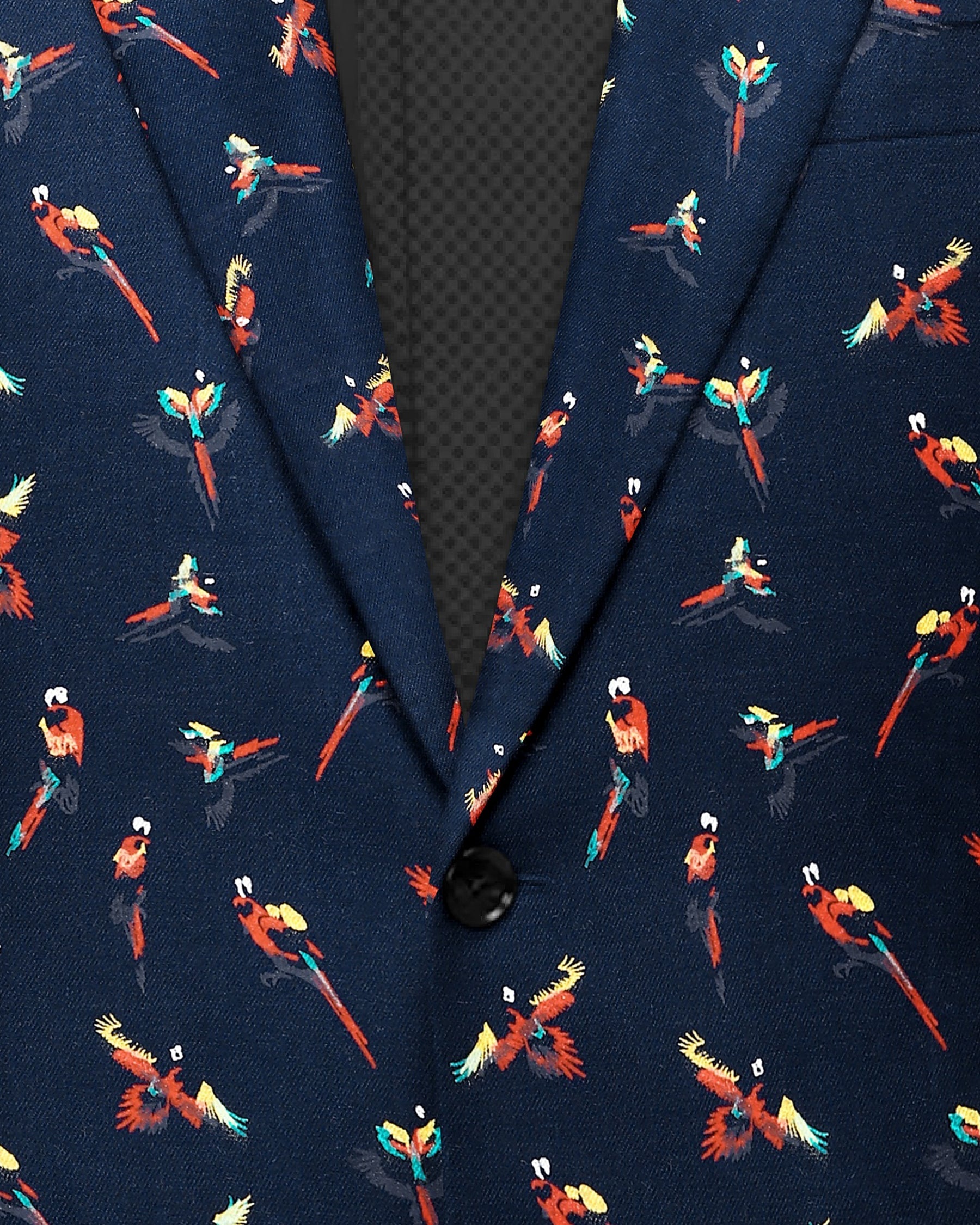 Navy Colorful Parrots Print Designer Blazer