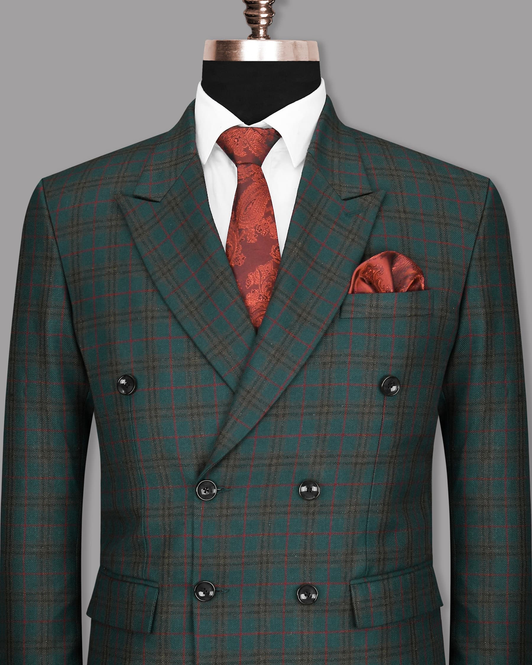 Tiber Green with Espresso Brown Wool Rich Windowpane Double-Breasted Blazer BL1132-DB-36, BL1132-DB-52, BL1132-DB-48, BL1132-DB-50, BL1132-DB-44, BL1132-DB-54, BL1132-DB-38, BL1132-DB-42, BL1132-DB-56, BL1132-DB-40, BL1132-DB-46, BL1132-DB-58, BL1132-DB-60