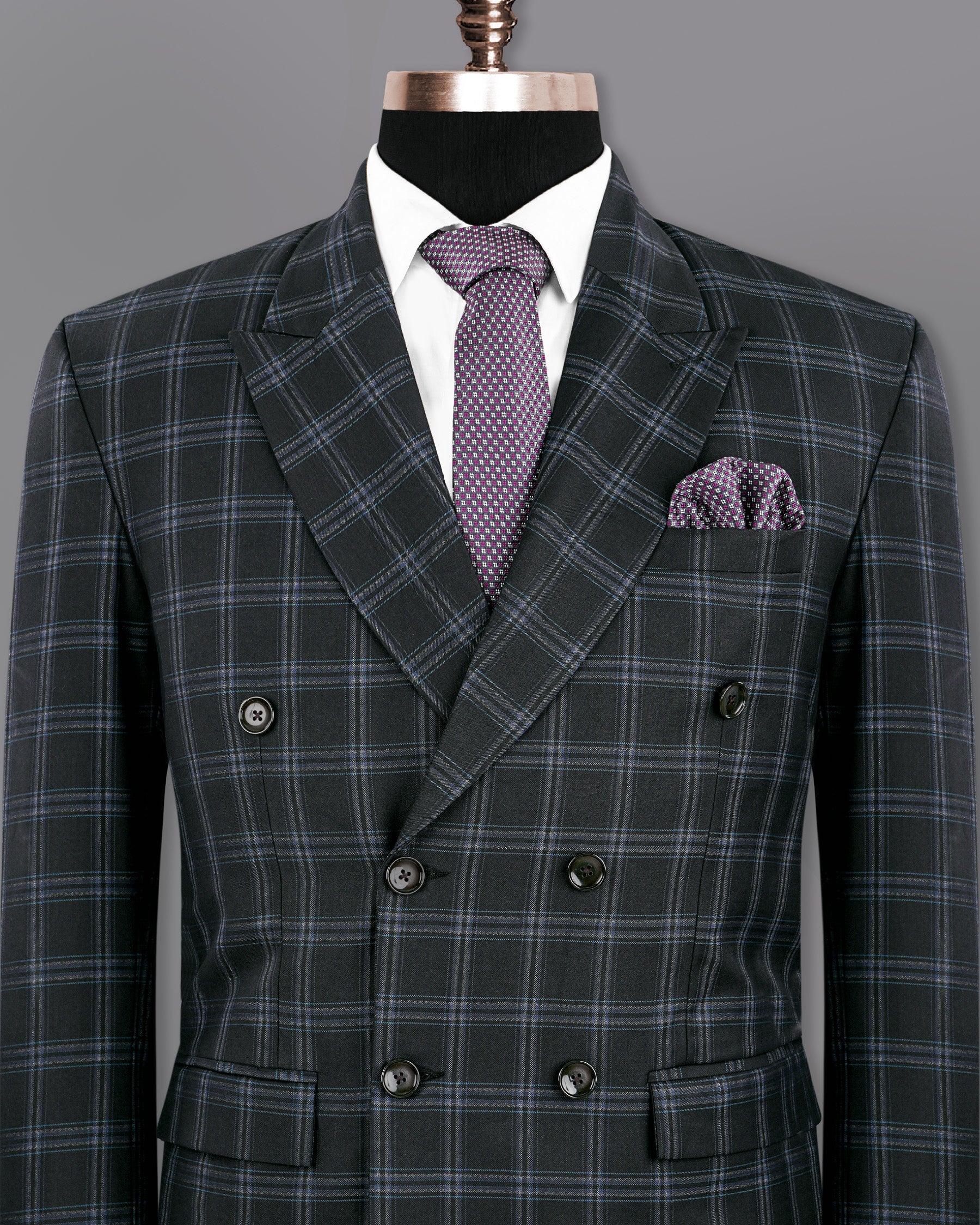 Dark Gray Windowpane Woolrich Double Breasted Blazer BL1217-DB-58, BL1217-DB-60, BL1217-DB-36, BL1217-DB-38, BL1217-DB-40, BL1217-DB-42, BL1217-DB-44, BL1217-DB-46, BL1217-DB-48, BL1217-DB-50, BL1217-DB-52, BL1217-DB-54, BL1217-DB-56