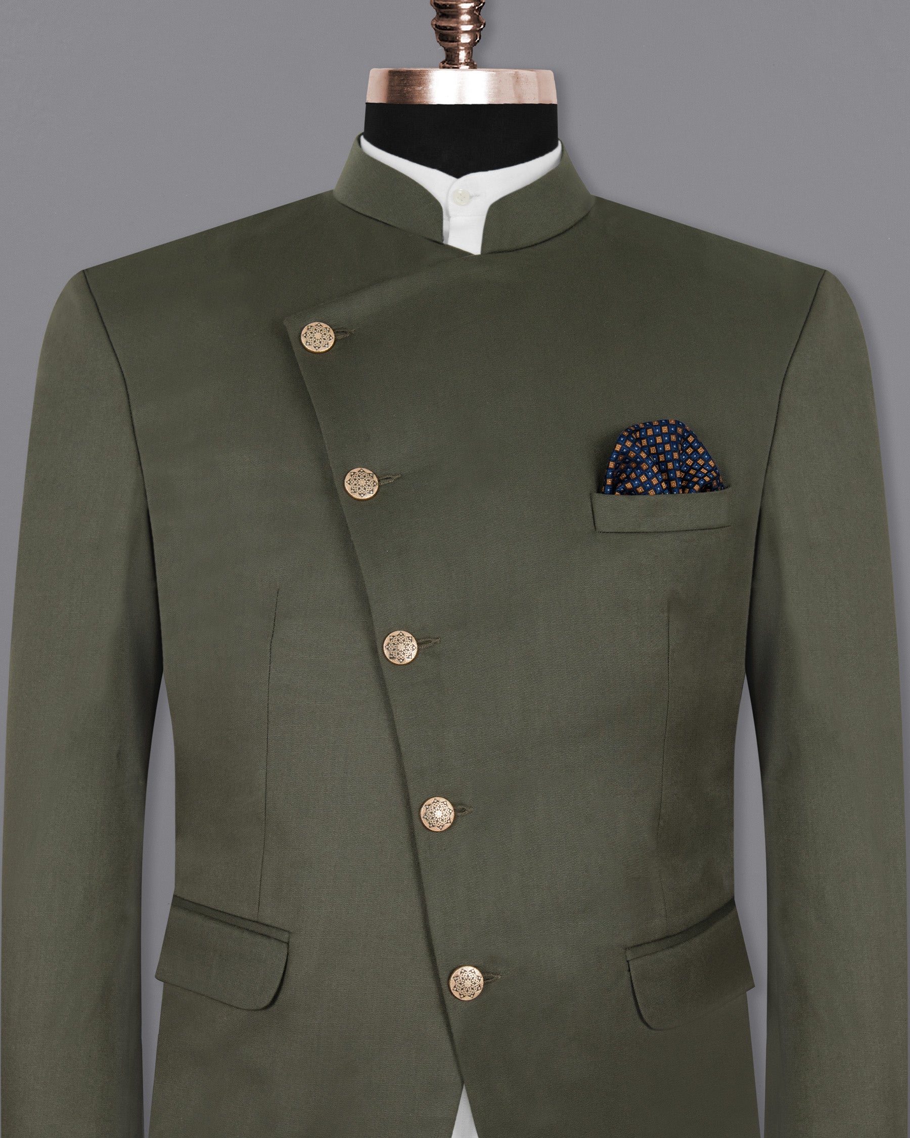 Millbrook Green Cross Buttoned Bandhgala/Mandarin Premium Cotton Blazer BL1297-CBG-36, BL1297-CBG-38, BL1297-CBG-40, BL1297-CBG-42, BL1297-CBG-44, BL1297-CBG-48, BL1297-CBG-46, BL1297-CBG-50, BL1297-CBG-52, BL1297-CBG-54, BL1297-CBG-56, BL1297-CBG-58, BL1297-CBG-60