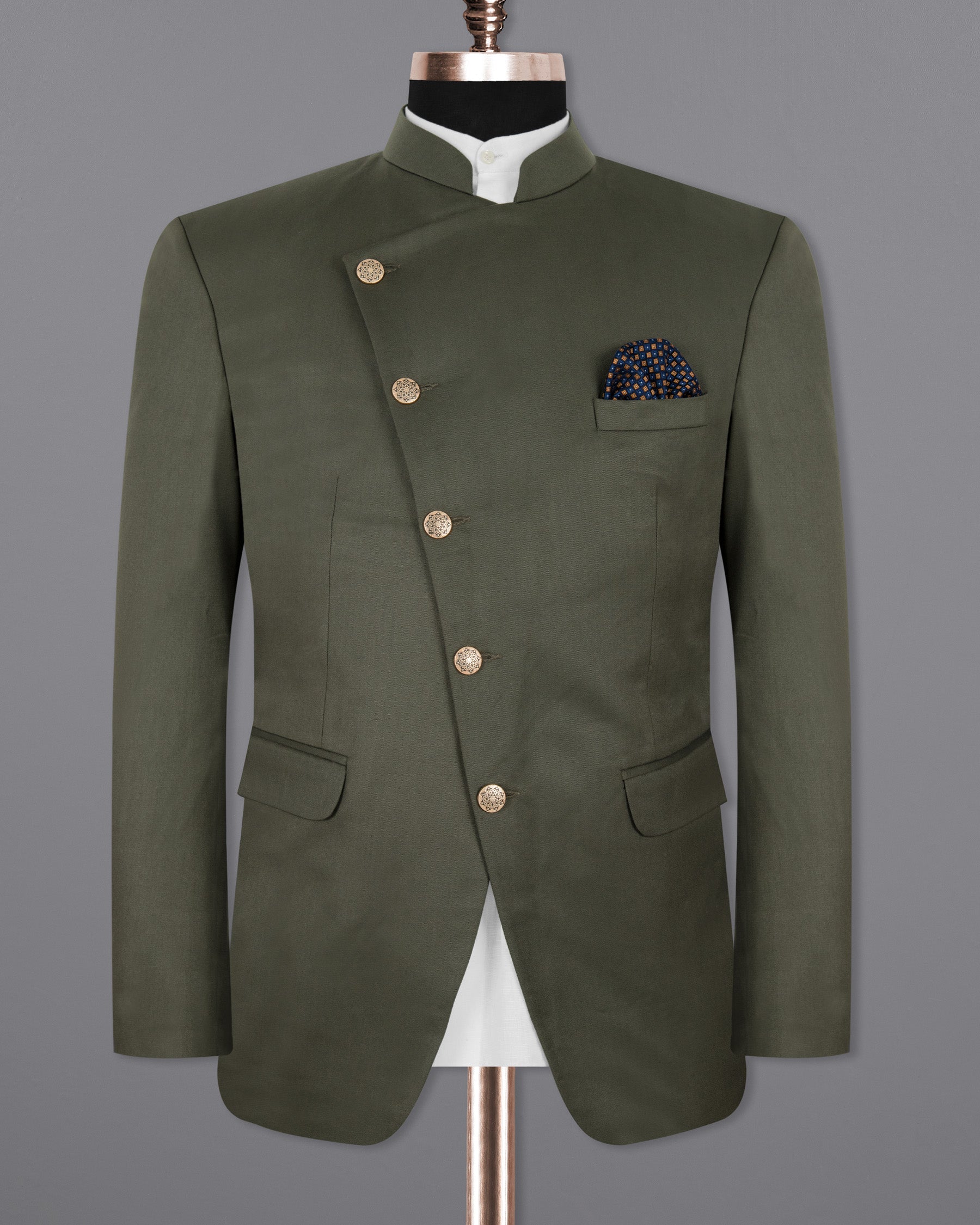 Millbrook Green Cross Buttoned Bandhgala/Mandarin Premium Cotton Blazer BL1297-CBG-36, BL1297-CBG-38, BL1297-CBG-40, BL1297-CBG-42, BL1297-CBG-44, BL1297-CBG-48, BL1297-CBG-46, BL1297-CBG-50, BL1297-CBG-52, BL1297-CBG-54, BL1297-CBG-56, BL1297-CBG-58, BL1297-CBG-60