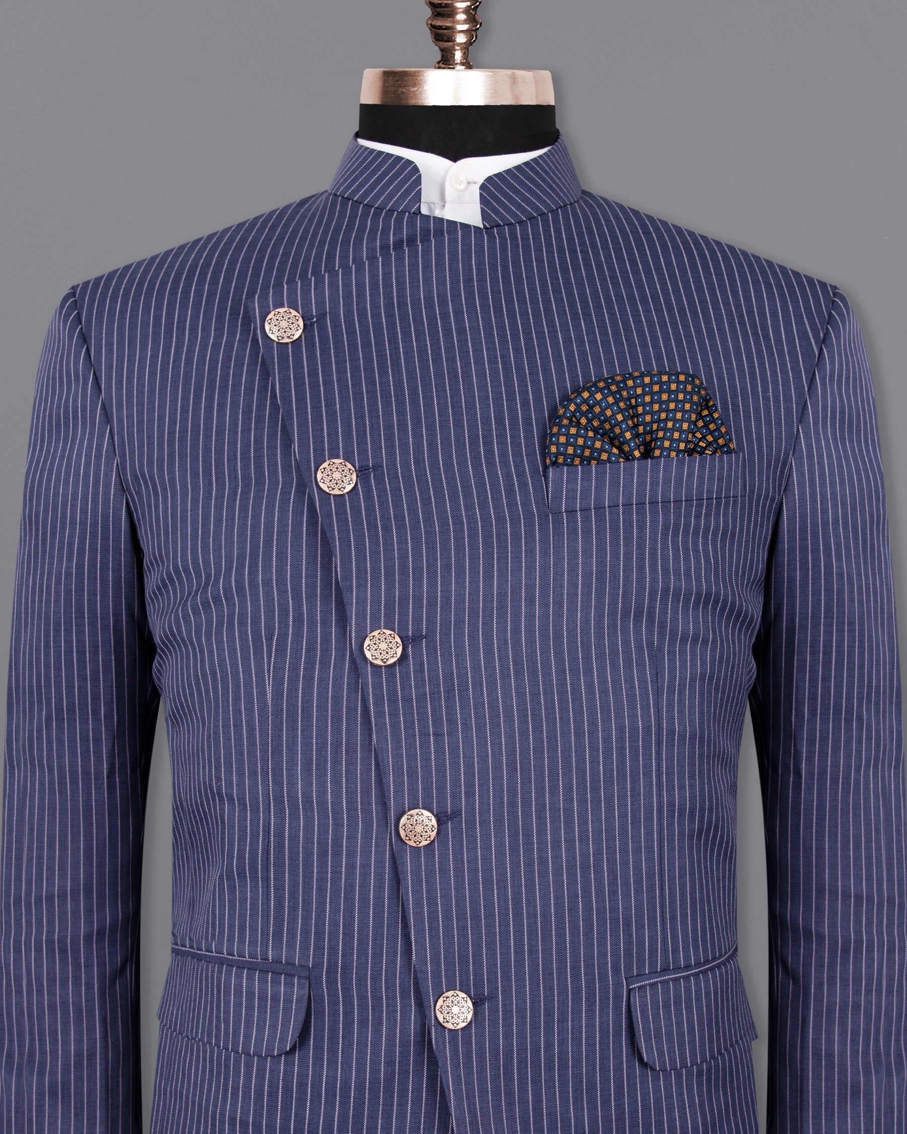 Martinique Blue with Prelude Striped Bandhgala/Mandarin Corduroy Premium Cotton Blazer BL1298-CBG-36, BL1298-CBG-40, BL1298-CBG-44, BL1298-CBG-46, BL1298-CBG-48, BL1298-CBG-50, BL1298-CBG-52, BL1298-CBG-54, BL1298-CBG-56, BL1298-CBG-58, BL1298-CBG-60, BL1298-CBG-38, BL1298-CBG-42