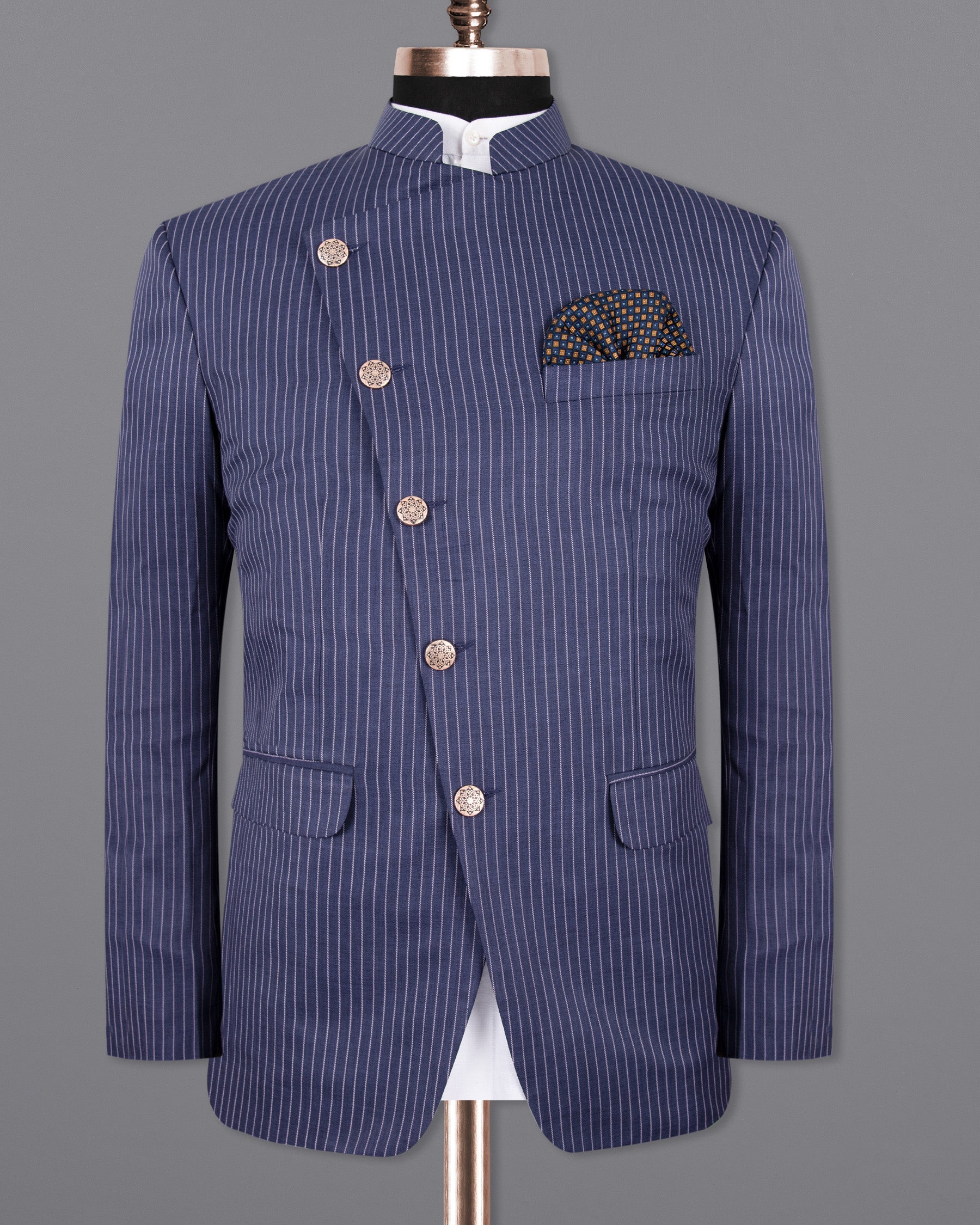 Martinique Blue with Prelude Striped Bandhgala/Mandarin Corduroy Premium Cotton Blazer BL1298-CBG-36, BL1298-CBG-40, BL1298-CBG-44, BL1298-CBG-46, BL1298-CBG-48, BL1298-CBG-50, BL1298-CBG-52, BL1298-CBG-54, BL1298-CBG-56, BL1298-CBG-58, BL1298-CBG-60, BL1298-CBG-38, BL1298-CBG-42