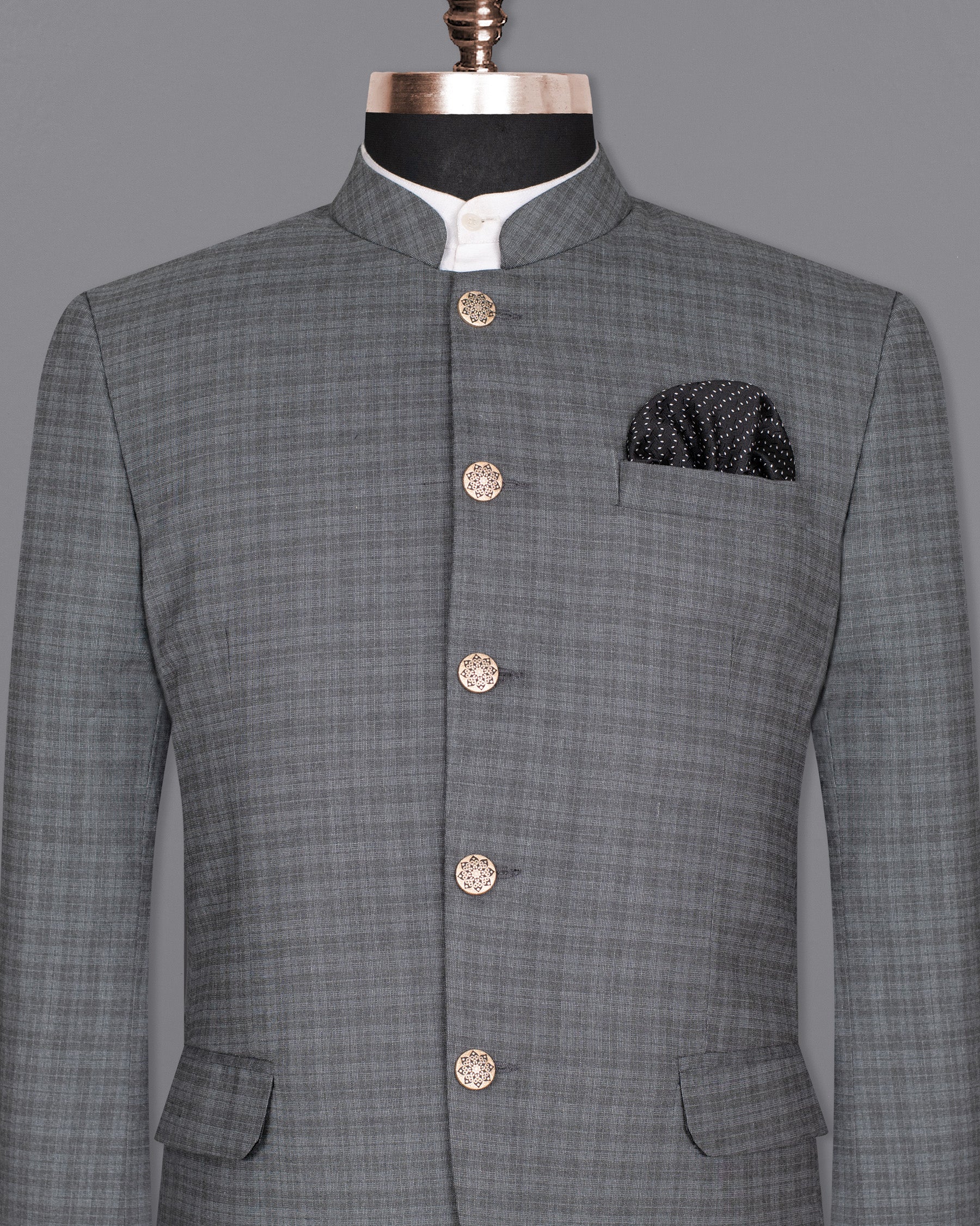 Mid Gray Wool Rich Mandarin/Bandhgala Blazer BL1331-BG-36, BL1331-BG-38, BL1331-BG-40, BL1331-BG-42, BL1331-BG-44, BL1331-BG-46, BL1331-BG-48, BL1331-BG-50, BL1331-BG-52, BL1331-BG-54, BL1331-BG-56, BL1331-BG-58, BL1331-BG-60