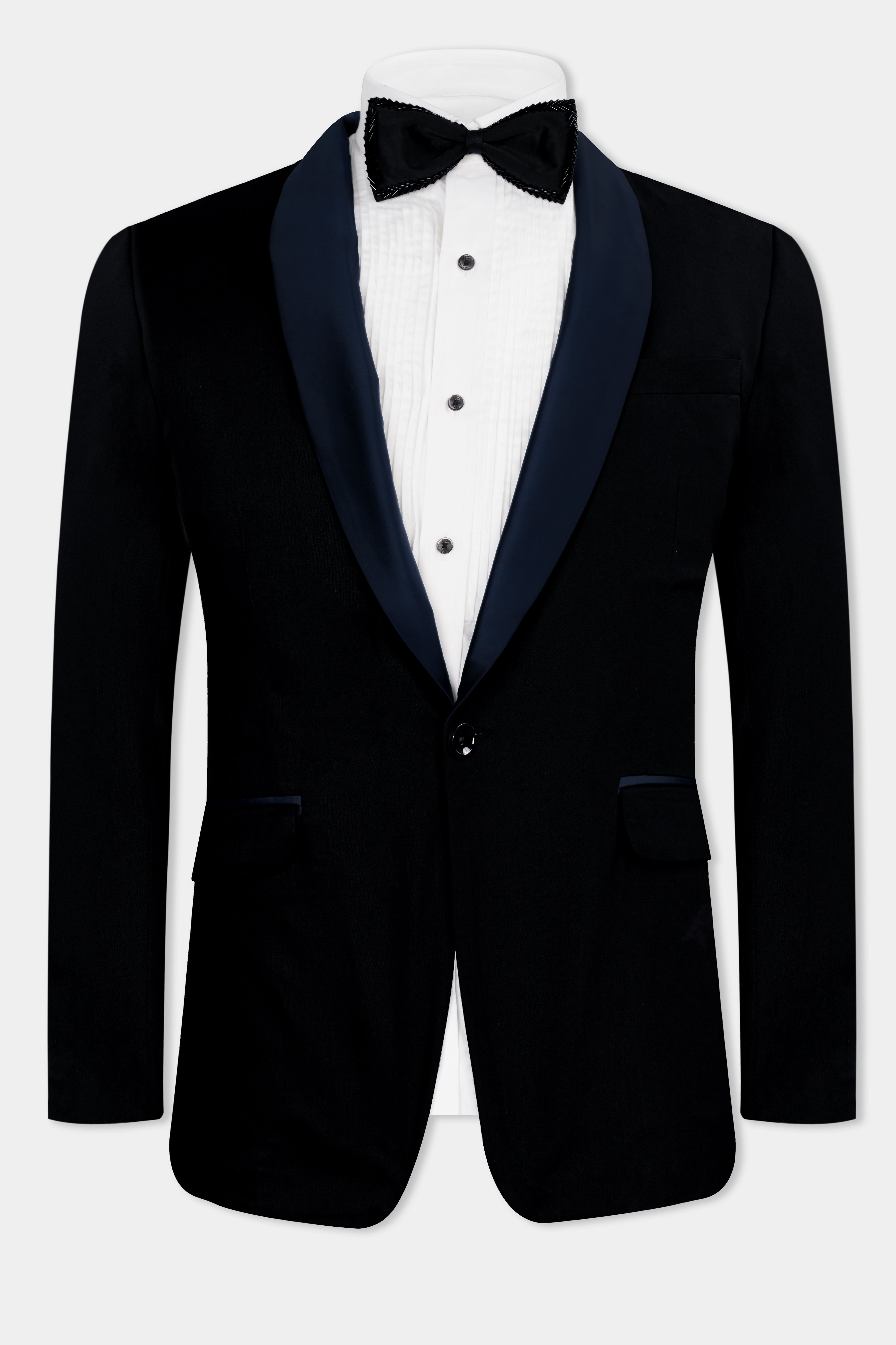 Jade Black Subtle Sheen with Blue lapel Tuxedo Blazer