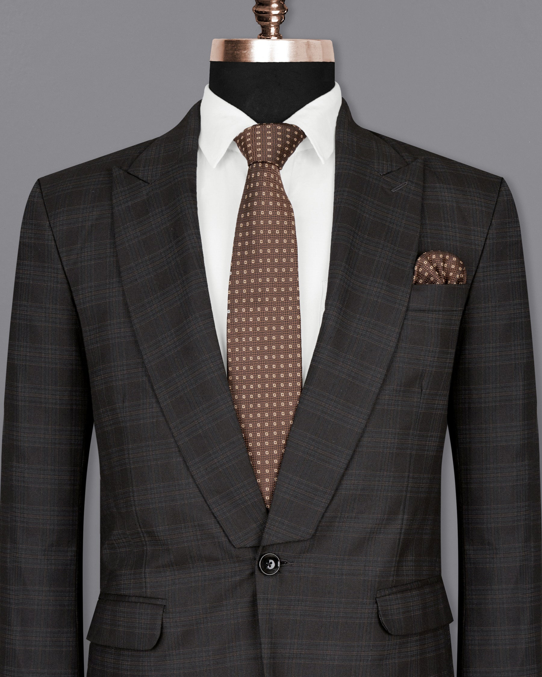 Piano Black Plaid Designer Lapel Wool Rich Blazer BL1403-D22-36, BL1403-D22-38, BL1403-D22-40, BL1403-D22-42, BL1403-D22-44, BL1403-D22-46, BL1403-D22-48, BL1403-D22-50, BL1403-D22-52, BL1403-D22-54, BL1403-D22-56, BL1403-D22-58, BL1403-D22-60