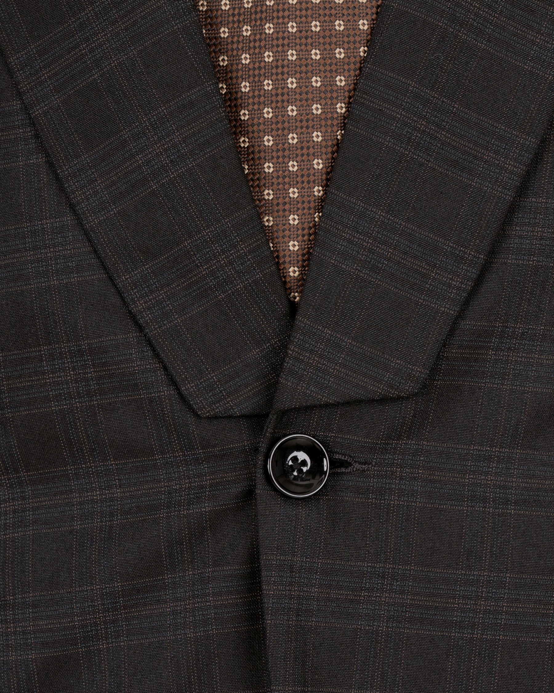 Piano Black Plaid Designer Lapel Wool Rich Blazer BL1403-D22-36, BL1403-D22-38, BL1403-D22-40, BL1403-D22-42, BL1403-D22-44, BL1403-D22-46, BL1403-D22-48, BL1403-D22-50, BL1403-D22-52, BL1403-D22-54, BL1403-D22-56, BL1403-D22-58, BL1403-D22-60