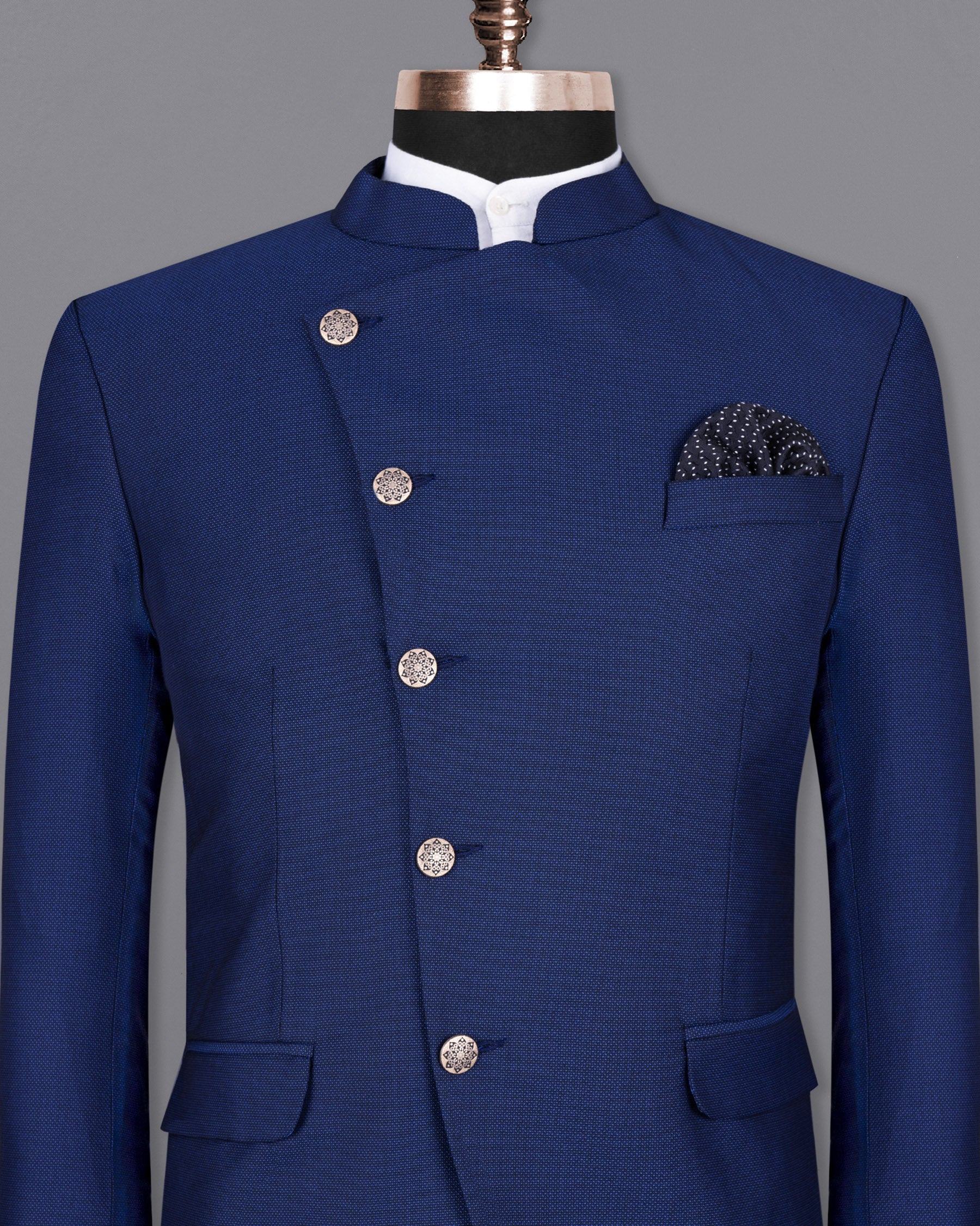 Royal Blue Cross Button Bandhgala Wool rich Blazer BL1406-CBG-36, BL1406-CBG-38, BL1406-CBG-40, BL1406-CBG-42, BL1406-CBG-44, BL1406-CBG-46, BL1406-CBG-48, BL1406-CBG-50, BL1406-CBG-52, BL1406-CBG-54, BL1406-CBG-56, BL1406-CBG-58, BL1406-CBG-60