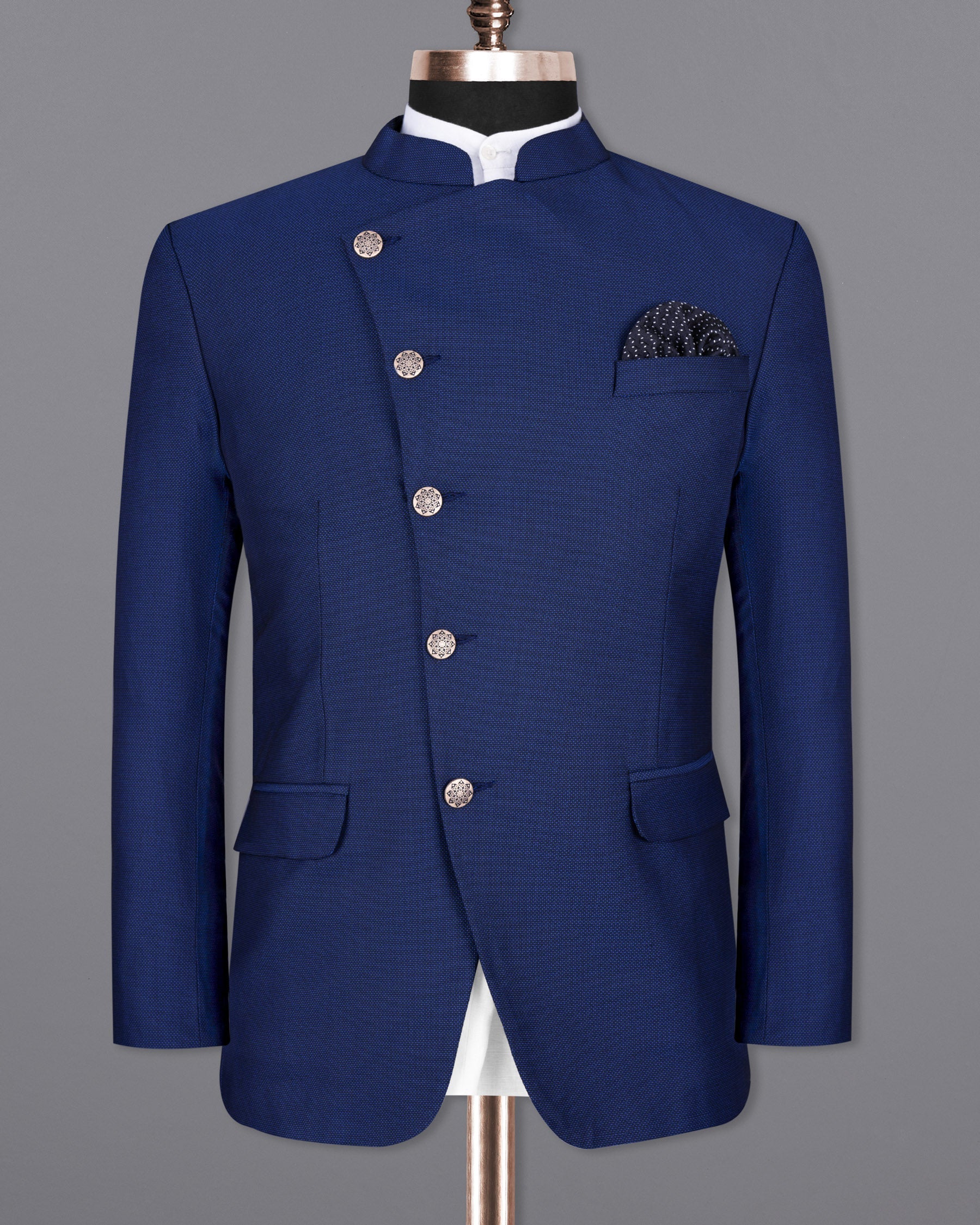 Royal Blue Cross Button Bandhgala Wool rich Blazer BL1406-CBG-36, BL1406-CBG-38, BL1406-CBG-40, BL1406-CBG-42, BL1406-CBG-44, BL1406-CBG-46, BL1406-CBG-48, BL1406-CBG-50, BL1406-CBG-52, BL1406-CBG-54, BL1406-CBG-56, BL1406-CBG-58, BL1406-CBG-60