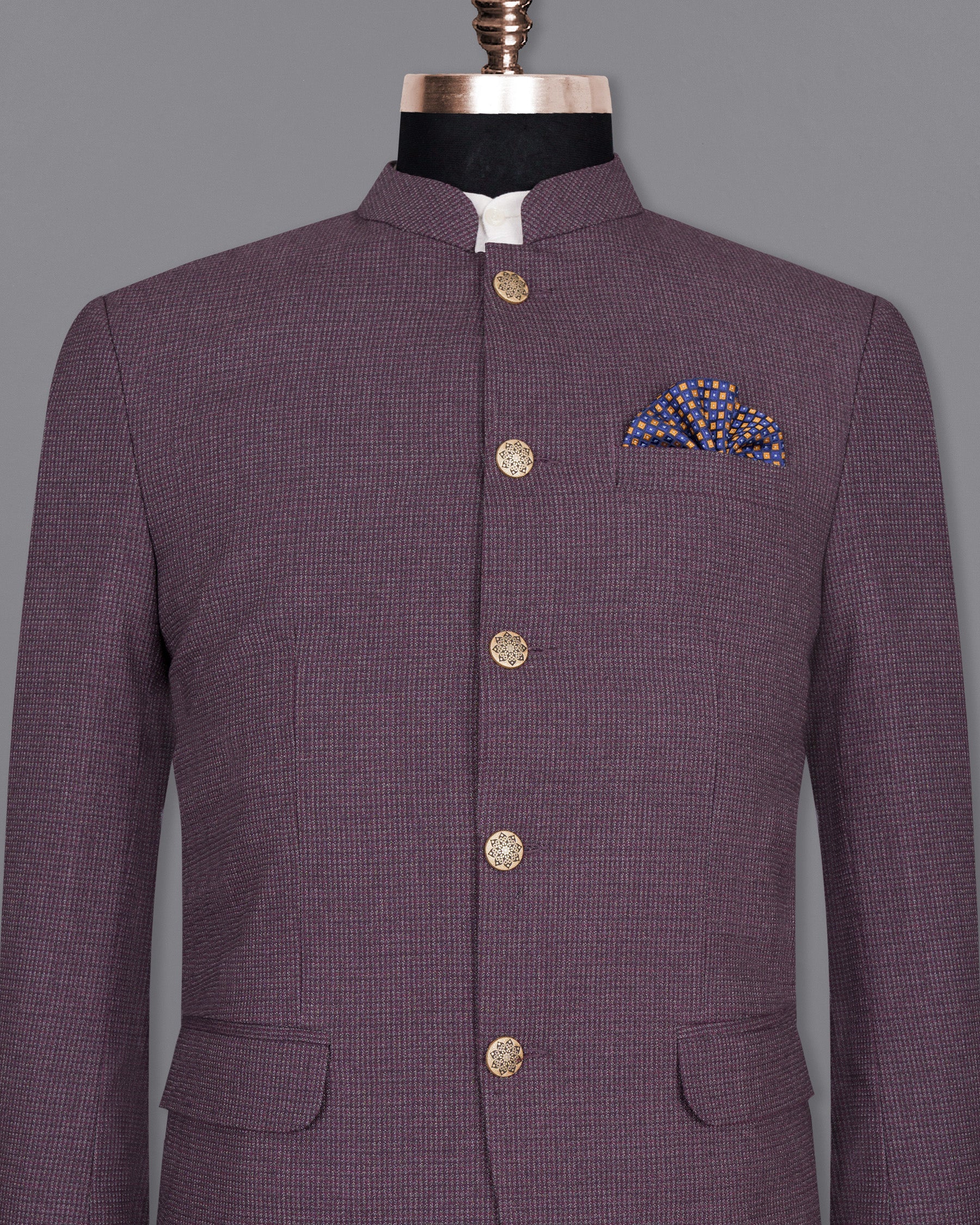 Burgandy with Grey Bandhgala Woolrich Blazer BL1432-BG-36,BL1432-BG-38,BL1432-BG-40,BL1432-BG-42,BL1432-BG-44,BL1432-BG-46,BL1432-BG-48,BL1432-BG-50,BL1432-BG-52,BL1432-BG-54,BL1432-BG-56,BL1432-BG-58,BL1432-BG-60