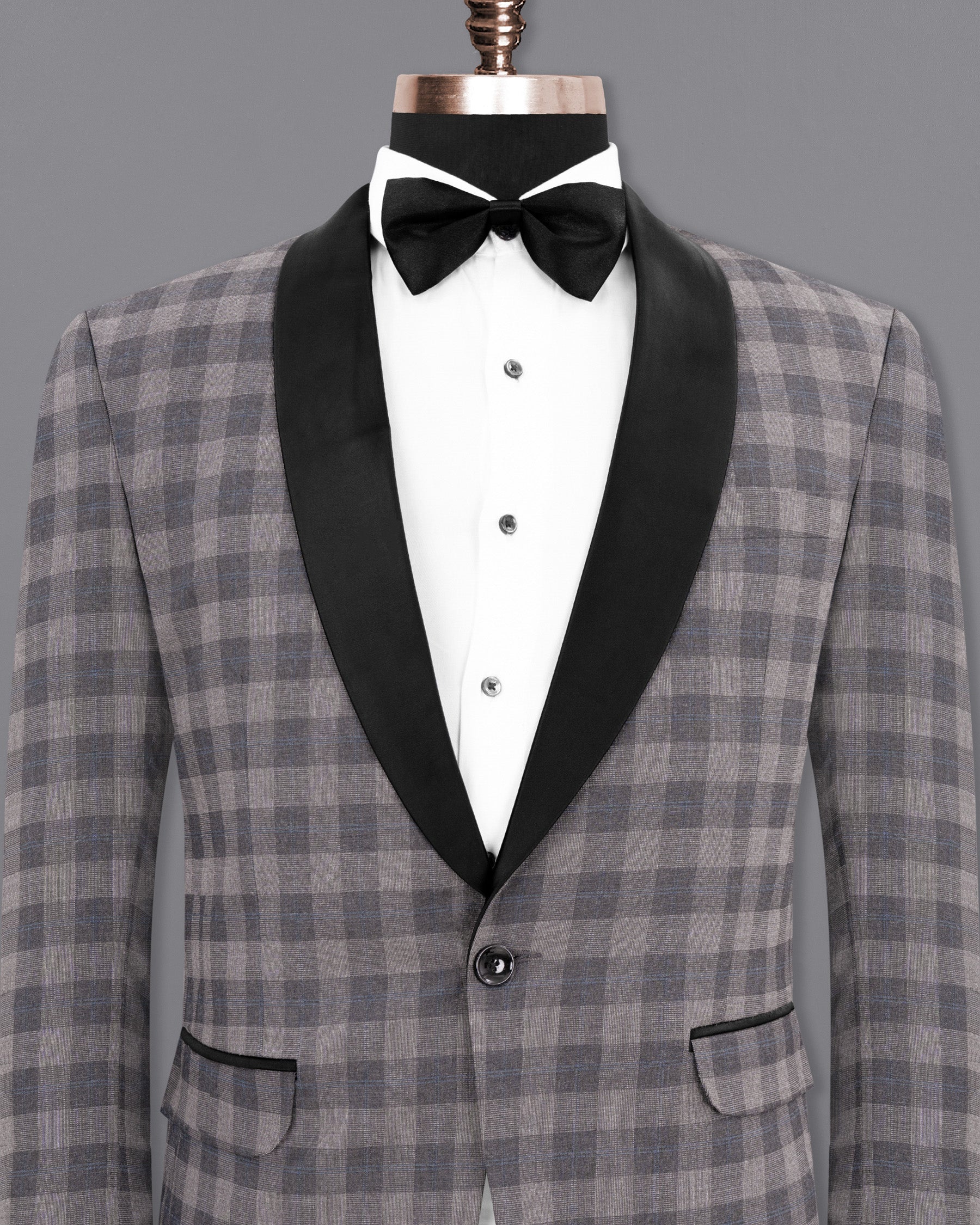 Nobel and Chicago Grey Plaid Wool Rich Tuxedo Blazer BL1455-BKL-36,BL1455-BKL-38,BL1455-BKL-40,BL1455-BKL-42,BL1455-BKL-44,BL1455-BKL-46,BL1455-BKL-48,BL1455-BKL-50,BL1455-BKL-52,BL1455-BKL-54,BL1455-BKL-56,BL1455-BKL-58,BL1455-BKL-60