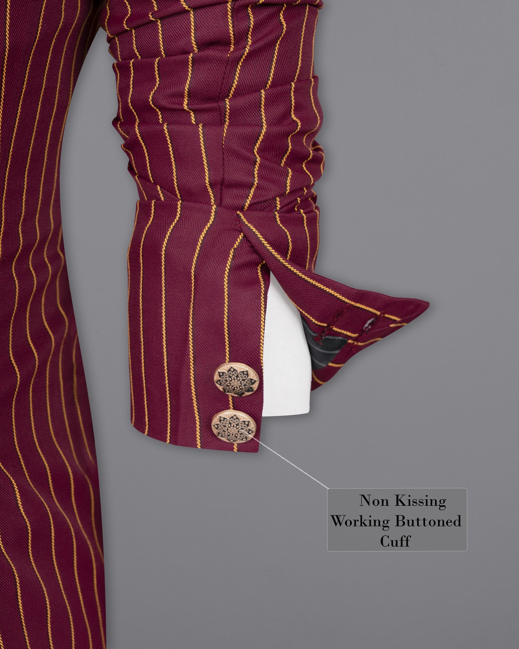 Paprika Maroon Striped Cross Button Wool Rich Bandhgala Blazer BL1517-CBG-36, BL1517-CBG-38, BL1517-CBG-40, BL1517-CBG-42, BL1517-CBG-44, BL1517-CBG-46, BL1517-CBG-48, BL1517-CBG-50, BL1517-CBG-52, BL1517-CBG-54, BL1517-CBG-56, BL1517-CBG-58, BL1517-CBG-60