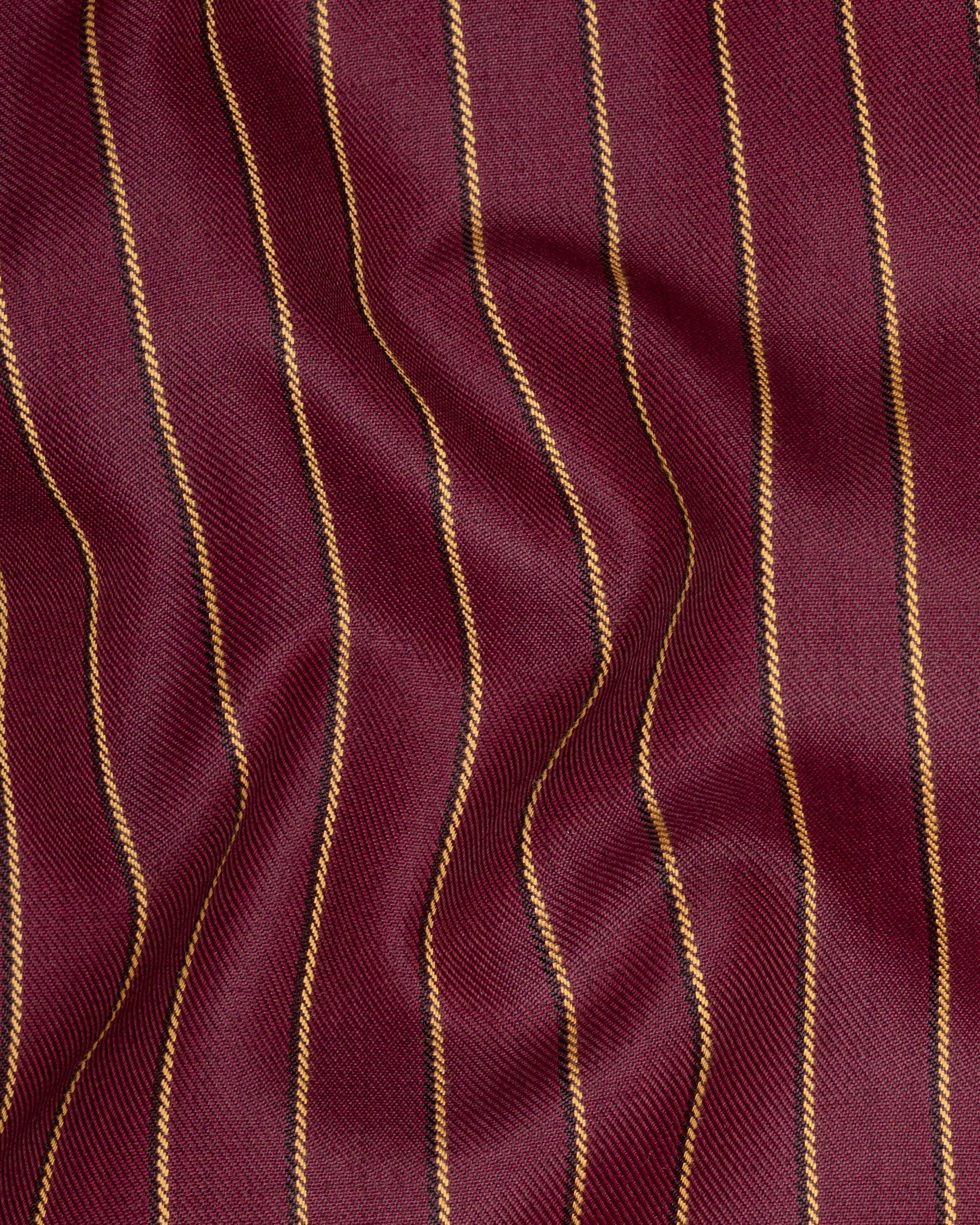 Paprika Maroon Striped Cross Placket Wool Rich Bandhgala Blazer