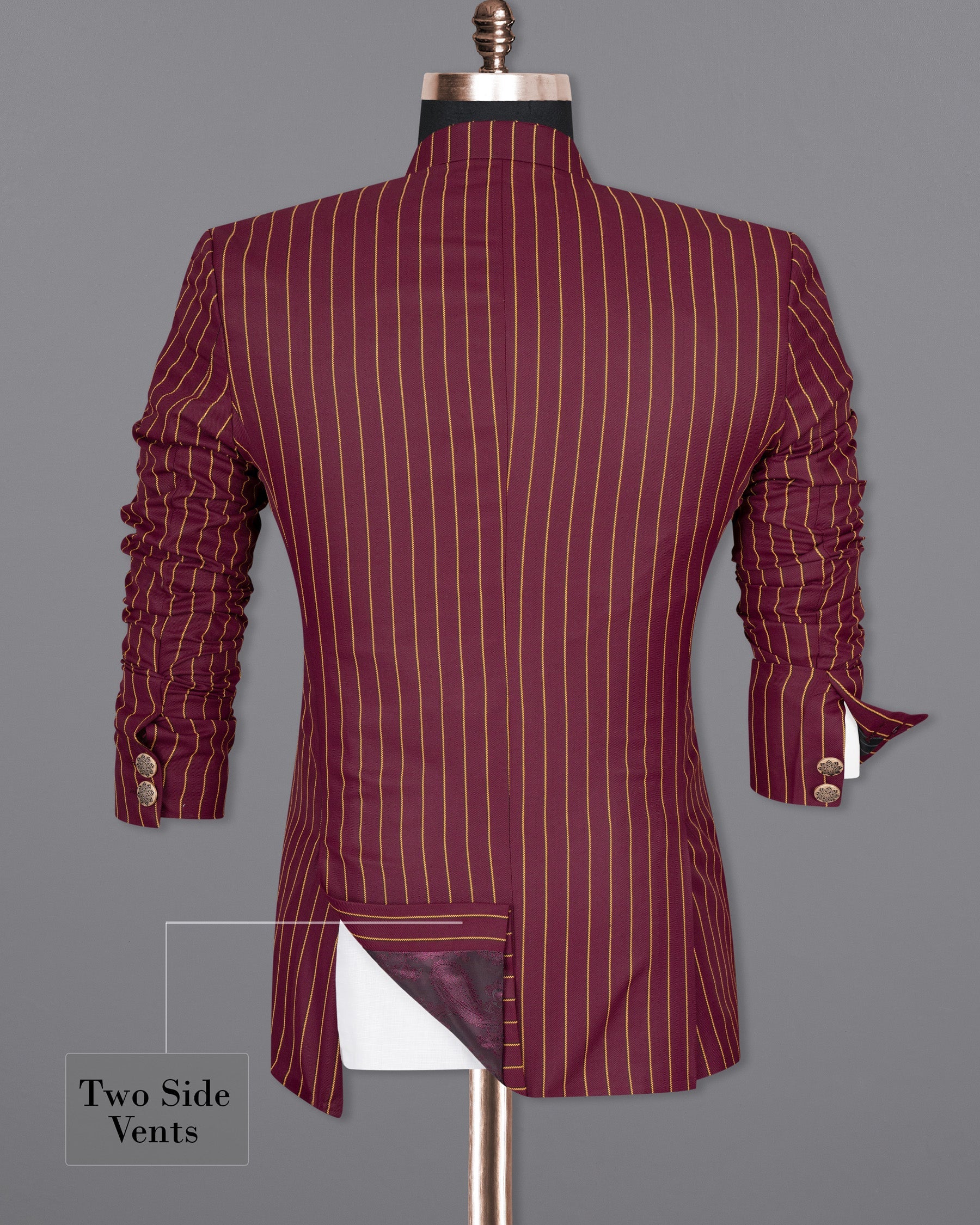 Paprika Maroon Striped Cross Button Wool Rich Bandhgala Blazer BL1517-CBG-36, BL1517-CBG-38, BL1517-CBG-40, BL1517-CBG-42, BL1517-CBG-44, BL1517-CBG-46, BL1517-CBG-48, BL1517-CBG-50, BL1517-CBG-52, BL1517-CBG-54, BL1517-CBG-56, BL1517-CBG-58, BL1517-CBG-60