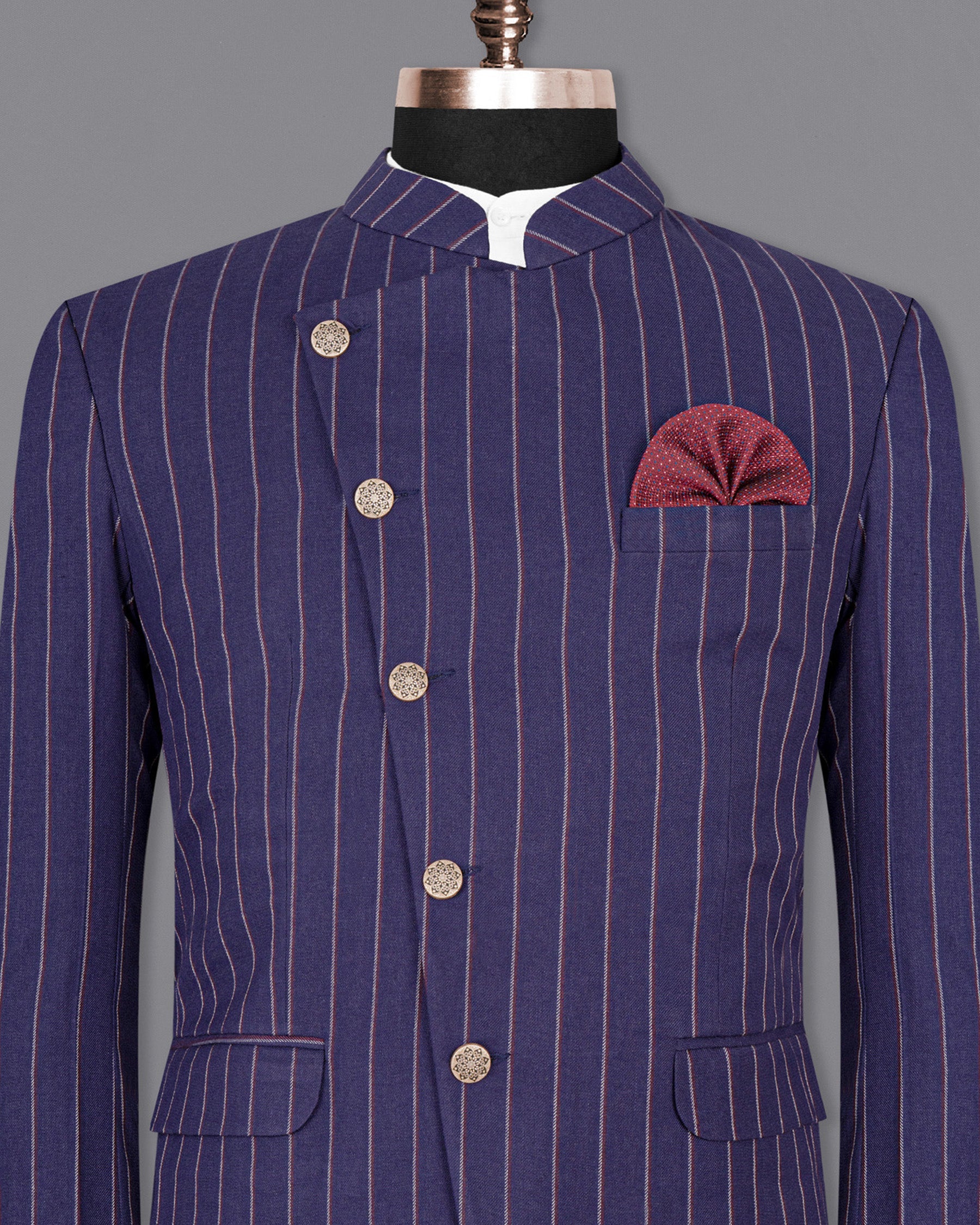 Cherry Pie Striped Cross Placket Bandhgala Blazer