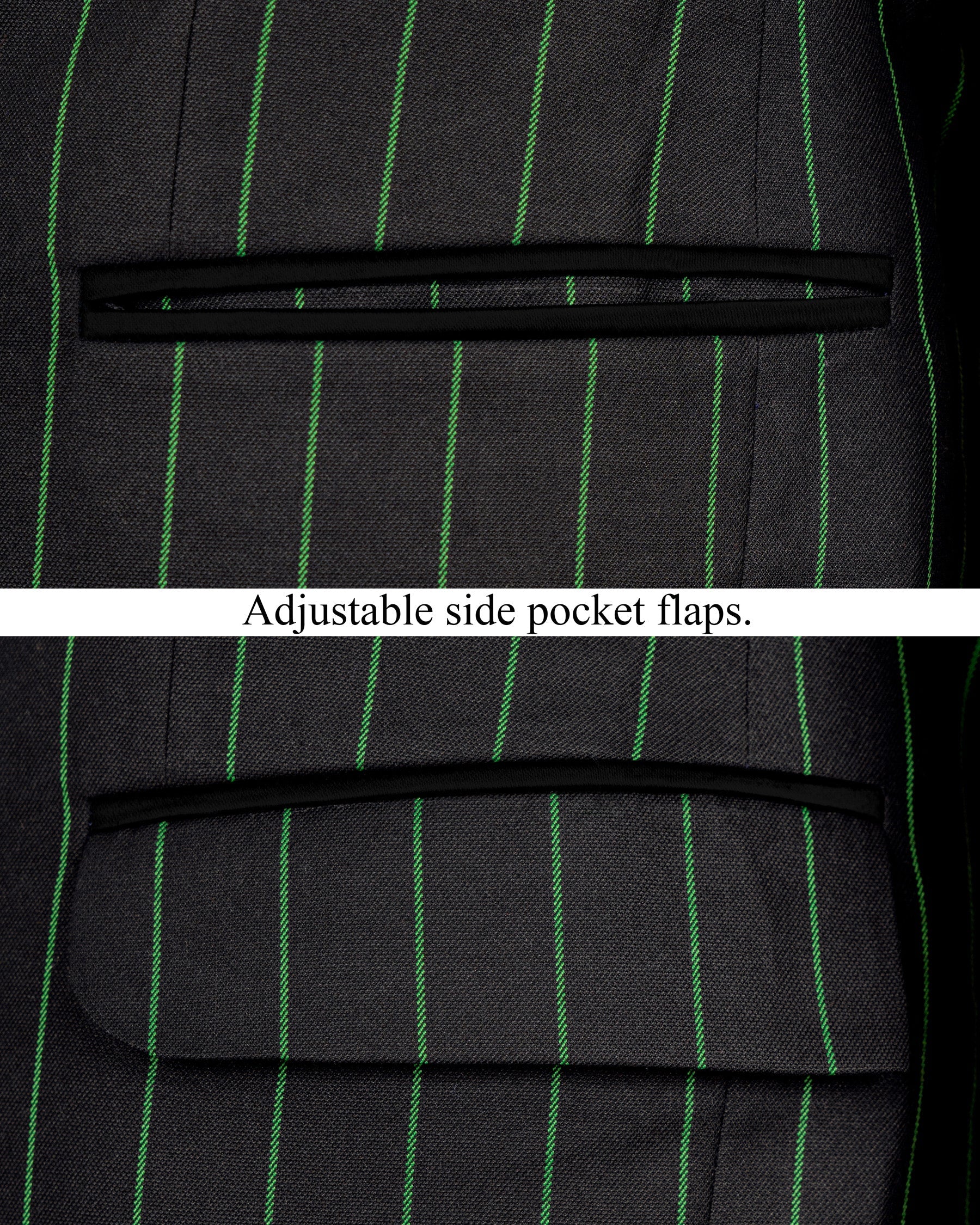 Jade Black Striped Woolrich Tuxedo Blazer BL1524-BKL-36, BL1524-BKL-38, BL1524-BKL-40, BL1524-BKL-42, BL1524-BKL-44, BL1524-BKL-46, BL1524-BKL-48, BL1524-BKL-50, BL1524-BKL-52, BL1524-BKL-54, BL1524-BKL-56, BL1524-BKL-58, BL1524-BKL-60