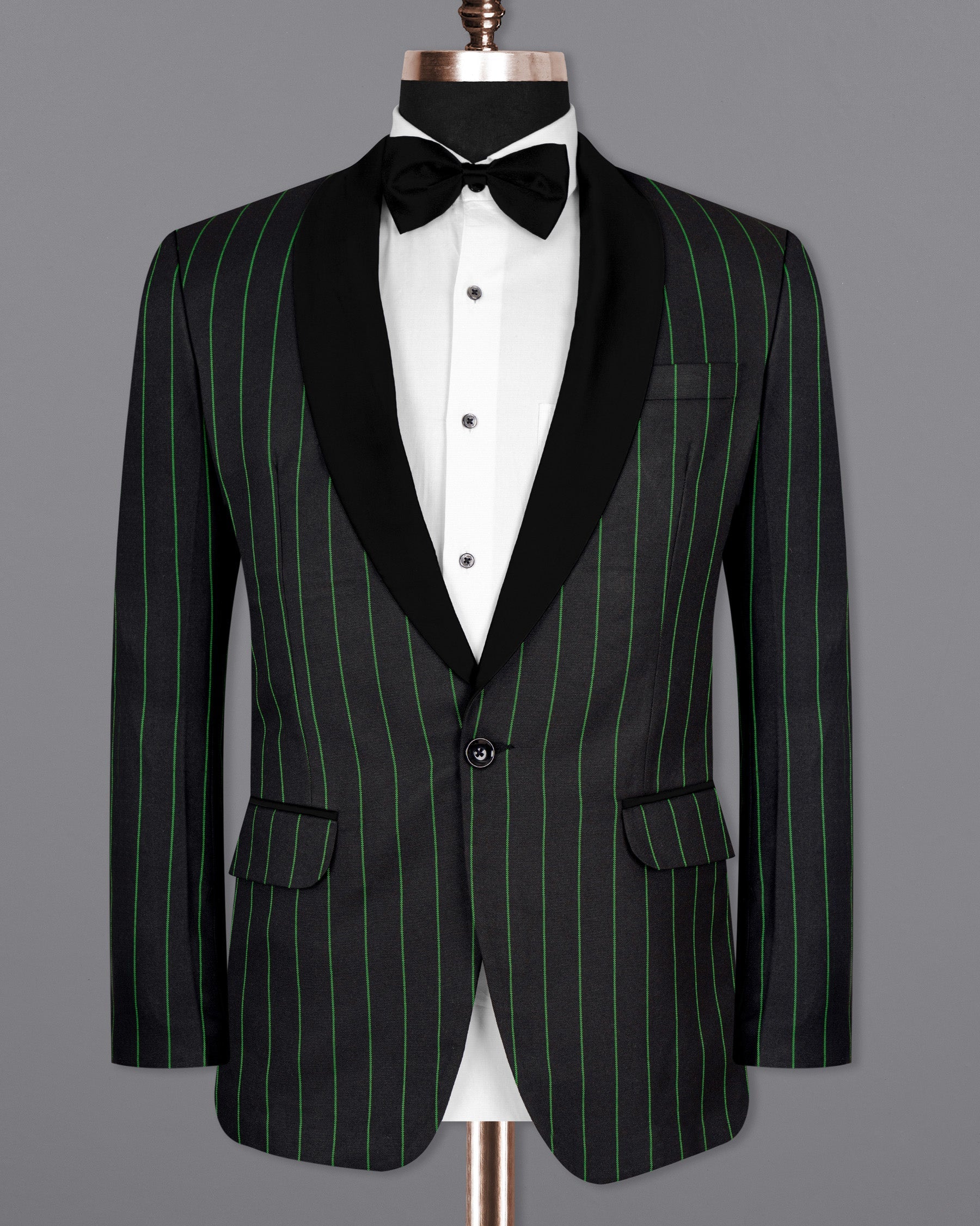 Jade Black Striped Woolrich Tuxedo Blazer BL1524-BKL-36, BL1524-BKL-38, BL1524-BKL-40, BL1524-BKL-42, BL1524-BKL-44, BL1524-BKL-46, BL1524-BKL-48, BL1524-BKL-50, BL1524-BKL-52, BL1524-BKL-54, BL1524-BKL-56, BL1524-BKL-58, BL1524-BKL-60