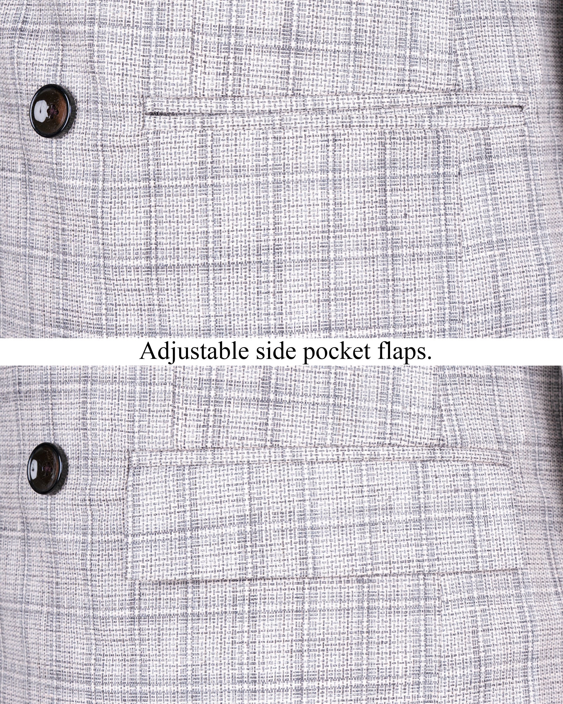 Mercury Grey Plaid Double BreaBled Premium Cotton Blazer BL1562-DB-36, BL1562-DB-38, BL1562-DB-40, BL1562-DB-42, BL1562-DB-44, BL1562-DB-46, BL1562-DB-48, BL1562-DB-50, BL1562-DB-52, BL1562-DB-54, BL1562-DB-56, BL1562-DB-58, BL1562-DB-60