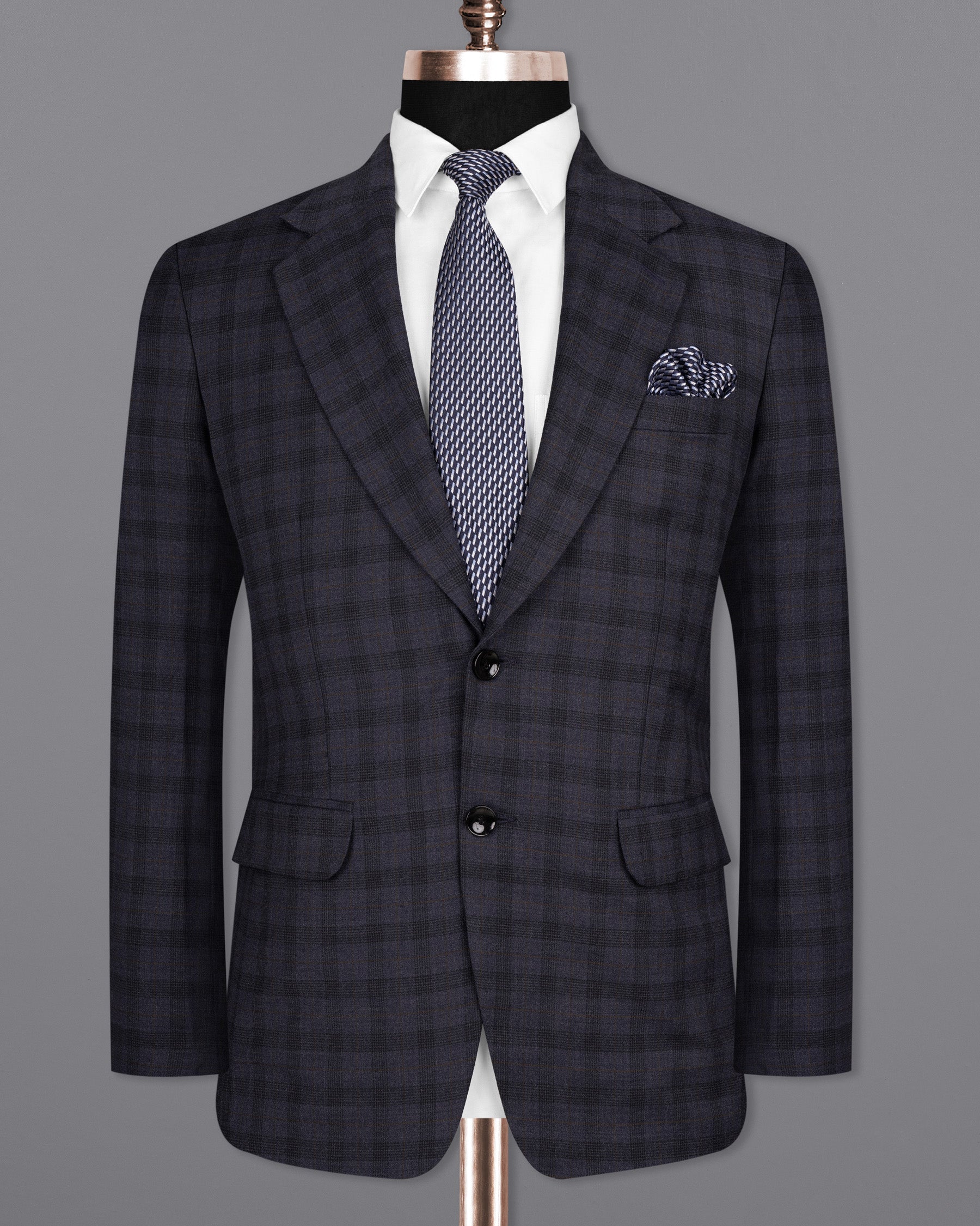 Navy Blue Plaid Wool Rich Blazer BL1563-SB-36, BL1563-SB-38, BL1563-SB-40, BL1563-SB-42, BL1563-SB-44, BL1563-SB-46, BL1563-SB-48, BL1563-SB-50, BL1563-SB-52, BL1563-SB-54, BL1563-SB-56, BL1563-SB-58, BL1563-SB-60