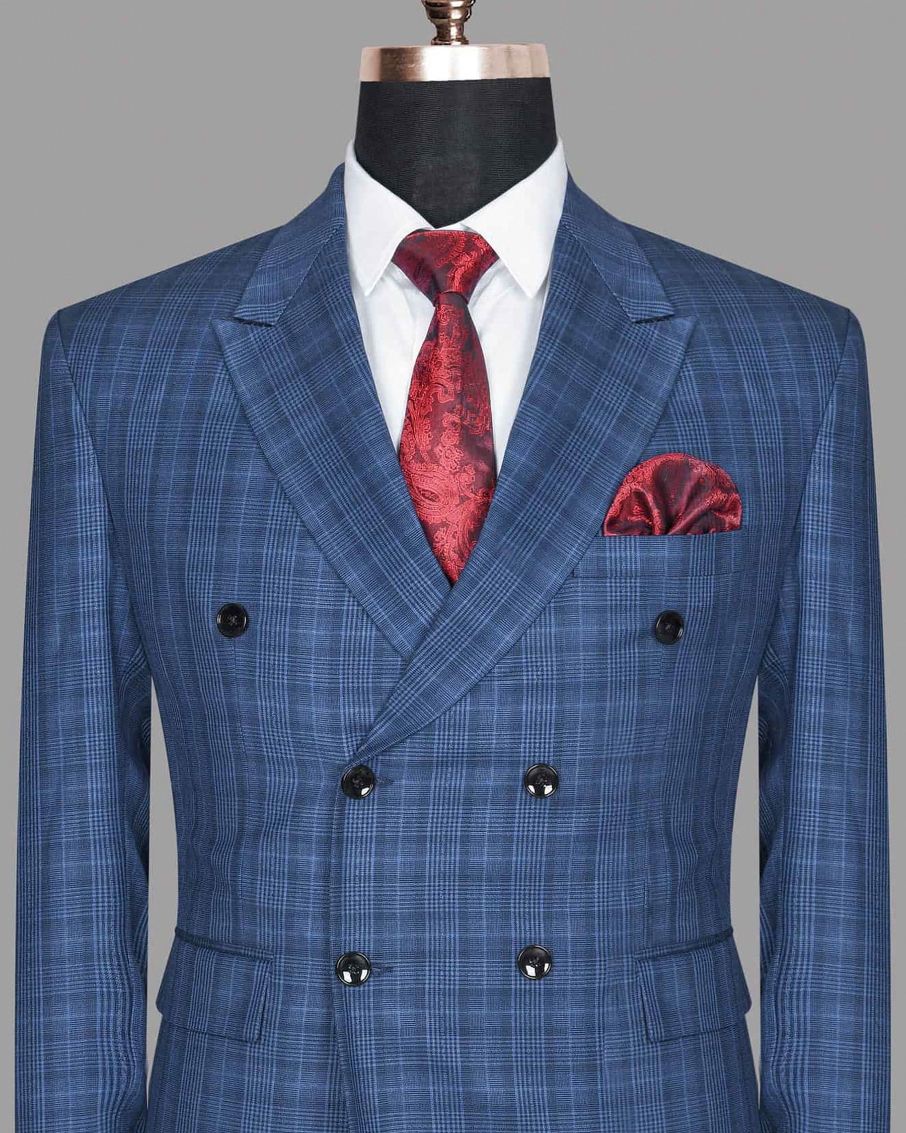 Royal Blue Plaid Double Breasted Blazer BL157DB-52, BL157DB-40, BL157DB-42, BL157DB-44, BL157DB-60, BL157DB-48, BL157DB-56, BL157DB-54, BL157DB-38, BL157DB-36, BL157DB-46, BL157DB-58, BL157DB-50