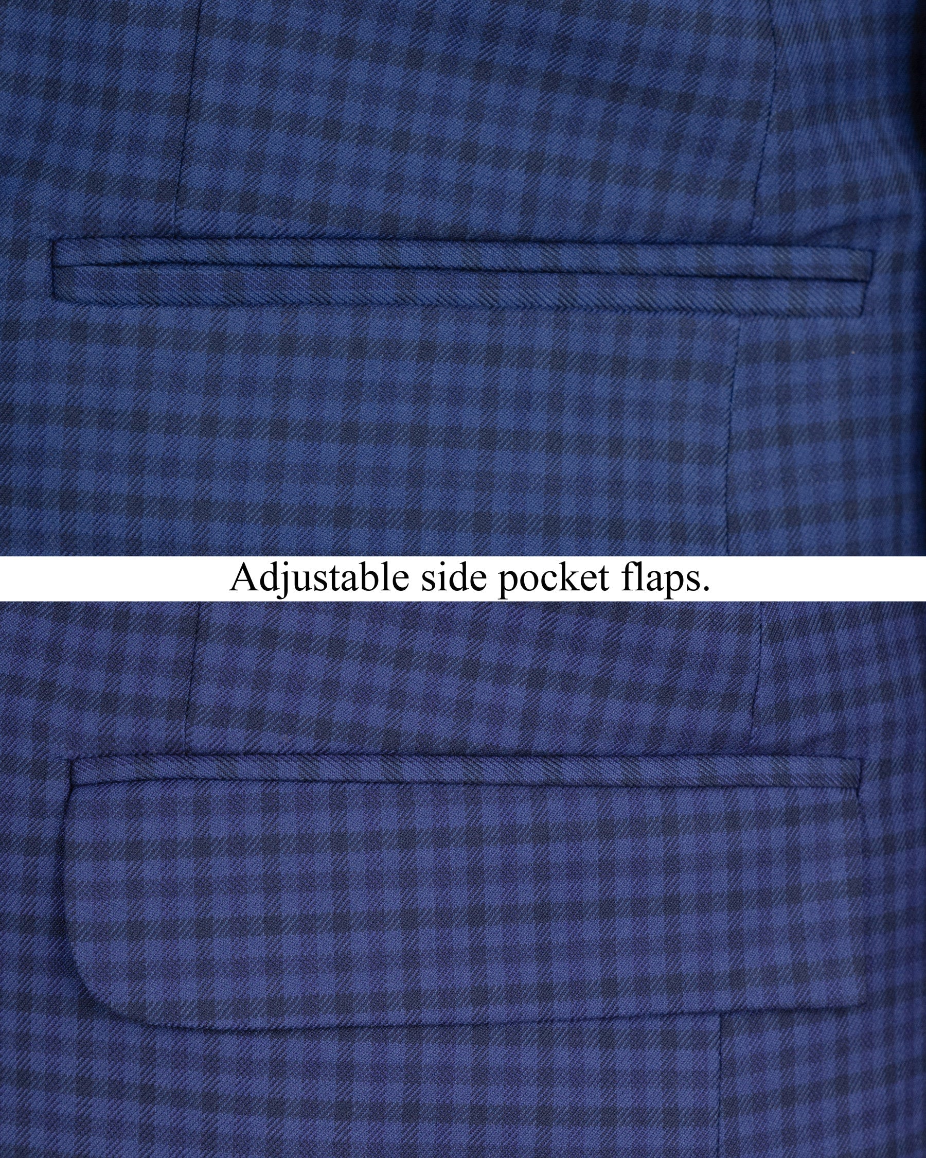 Rhino Blue Checkered Cross Buttoned Wool Rich Bandhgala Blazer BL1585-CBG-36, BL1585-CBG-38, BL1585-CBG-40, BL1585-CBG-42, BL1585-CBG-44, BL1585-CBG-46, BL1585-CBG-48, BL1585-CBG-50, BL1585-CBG-52, BL1585-CBG-54, BL1585-CBG-56, BL1585-CBG-58, BL1585-CBG-60