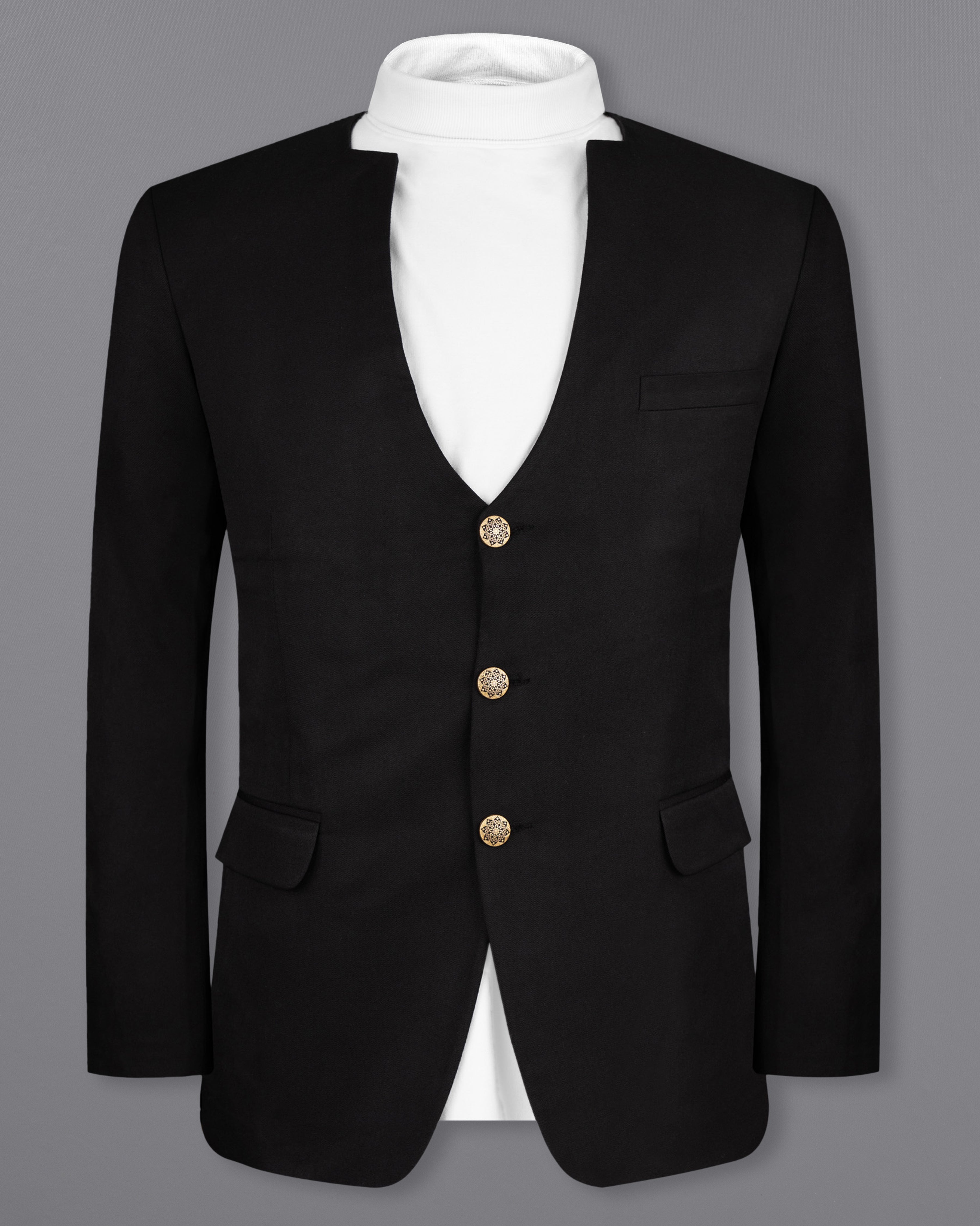 Jade Black Subtle Sheen Designer Wool Rich Blazer