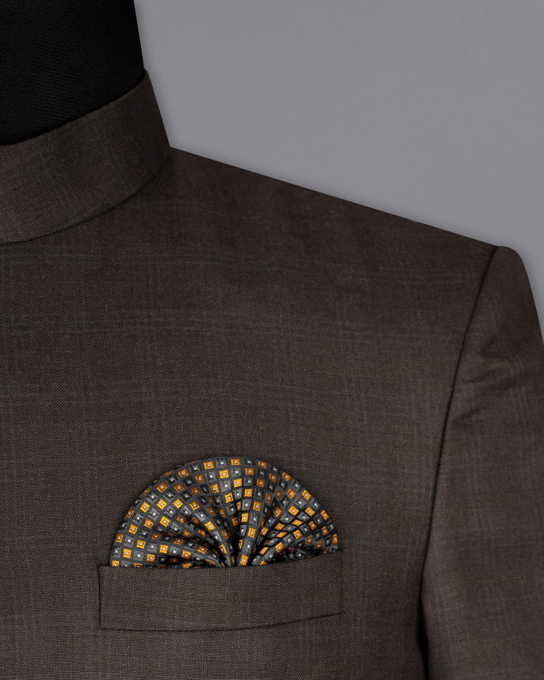 Armadillo Brown subtle windowpane Cross Buttoned Wool Rich Bandhgala Blazer BL1598-CBG2-36, BL1598-CBG2-38, BL1598-CBG2-40, BL1598-CBG2-42, BL1598-CBG2-44, BL1598-CBG2-46, BL1598-CBG2-48, BL1598-CBG2-50, BL1598-CBG2-52, BL1598-CBG2-54, BL1598-CBG2-56, BL1598-CBG2-58, BL1598-CBG2-60