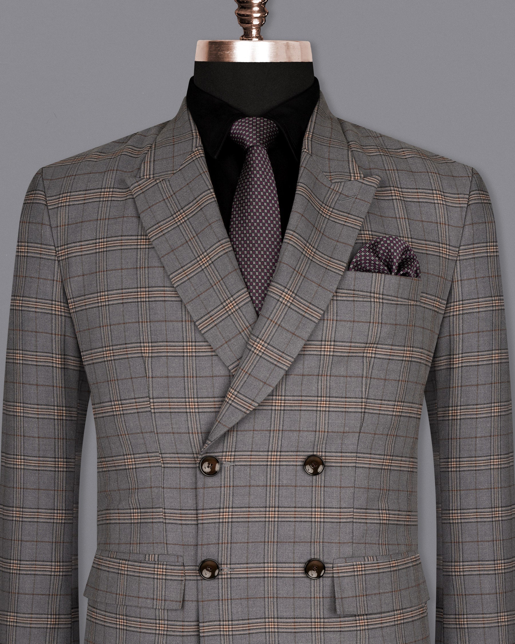 Chicago Gray Super fine Plaid Double Breasted Wool Rich Blazer BL1604-DB-4B-36, BL1604-DB-4B-38, BL1604-DB-4B-40, BL1604-DB-4B-42, BL1604-DB-4B-44, BL1604-DB-4B-46, BL1604-DB-4B-48, BL1604-DB-4B-50, BL1604-DB-4B-52, BL1604-DB-4B-54, BL1604-DB-4B-56, BL1604-DB-4B-58, BL1604-DB-4B-60