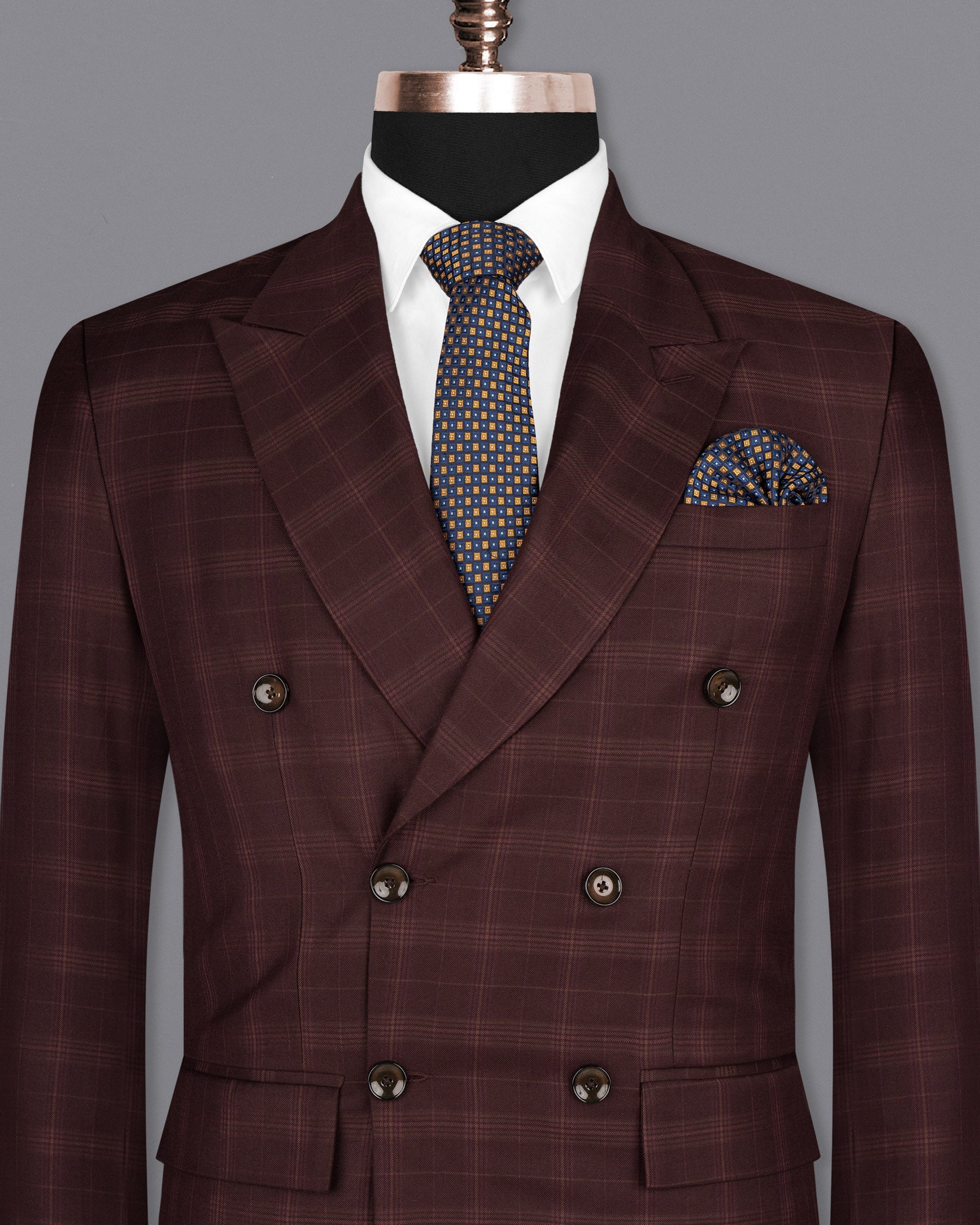 Crater Brown Super fine Plaid Double Breasted Wool Rich Blazer BL1607-DB-36, BL1607-DB-38, BL1607-DB-40, BL1607-DB-42, BL1607-DB-44, BL1607-DB-46, BL1607-DB-48, BL1607-DB-50, BL1607-DB-52, BL1607-DB-54, BL1607-DB-56, BL1607-DB-58, BL1607-DB-60