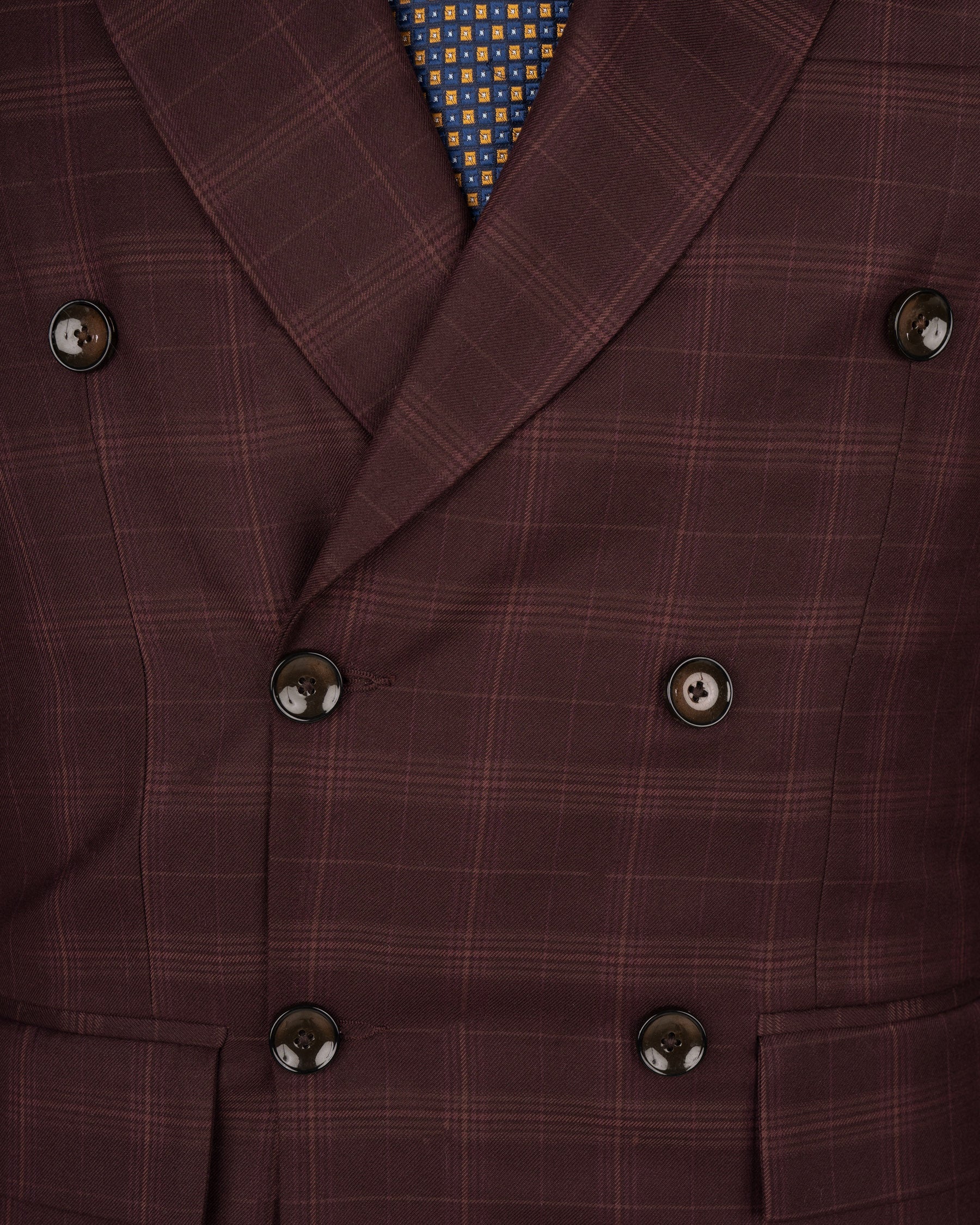 Crater Brown Super fine Plaid Double Breasted Wool Rich Blazer BL1607-DB-36, BL1607-DB-38, BL1607-DB-40, BL1607-DB-42, BL1607-DB-44, BL1607-DB-46, BL1607-DB-48, BL1607-DB-50, BL1607-DB-52, BL1607-DB-54, BL1607-DB-56, BL1607-DB-58, BL1607-DB-60