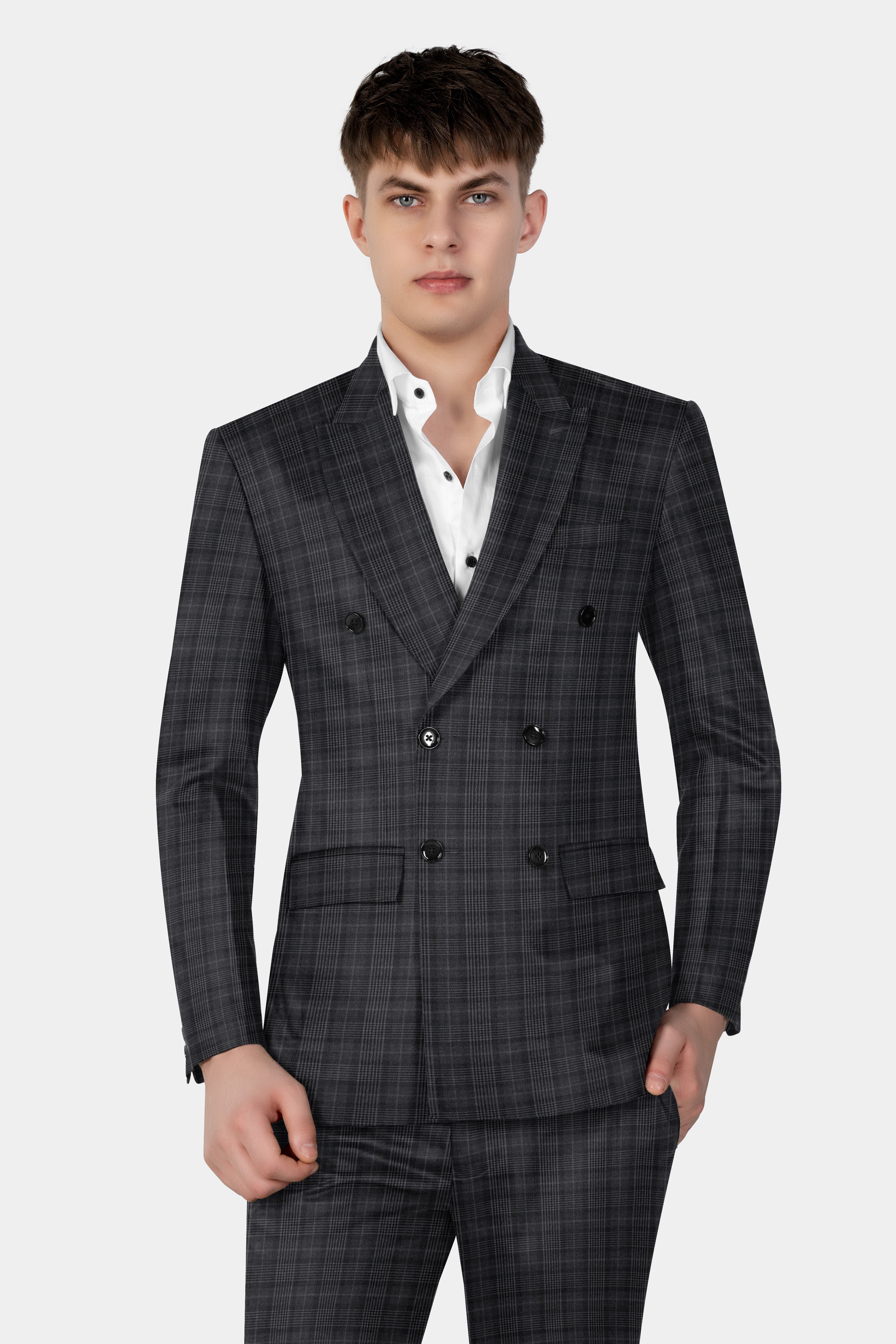 Charcoal Plaid Double Breasted blazer