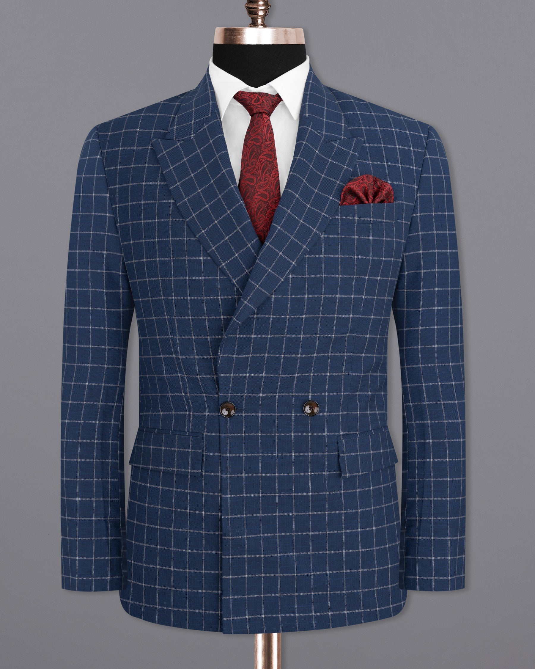 Rhino Blue Super fine Checkered Double Breasted Premium Cotton Blazer BL1622-DB-2B-36, BL1622-DB-2B-38, BL1622-DB-2B-40, BL1622-DB-2B-42, BL1622-DB-2B-44, BL1622-DB-2B-46, BL1622-DB-2B-48, BL1622-DB-2B-50, BL1622-DB-2B-52, BL1622-DB-2B-54, BL1622-DB-2B-56, BL1622-DB-2B-58, BL1622-DB-2B-60