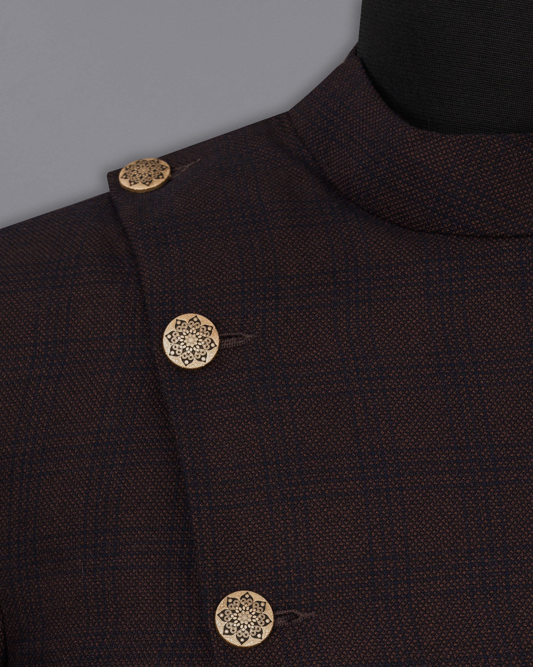 Thunder Brown Subtle Checkered Woolrich Cross buttoned Bandhgala Blazer BL1625-CBG2-36, BL1625-CBG2-38, BL1625-CBG2-40, BL1625-CBG2-42, BL1625-CBG2-44, BL1625-CBG2-46, BL1625-CBG2-48, BL1625-CBG2-50, BL1625-CBG2-52, BL1625-CBG2-54, BL1625-CBG2-56, BL1625-CBG2-58, BL1625-CBG2-60