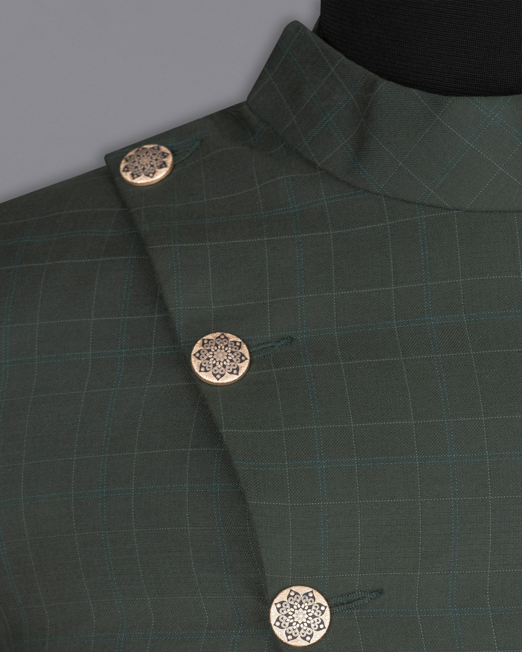 Dune Green Super fine Plaid Woolrich Cross buttoned Bandhgala Blazer BL1627-CBG2-36, BL1627-CBG2-38, BL1627-CBG2-40, BL1627-CBG2-42, BL1627-CBG2-44, BL1627-CBG2-46, BL1627-CBG2-48, BL1627-CBG2-50, BL1627-CBG2-52, BL1627-CBG2-54, BL1627-CBG2-56, BL1627-CBG2-58, BL1627-CBG2-60