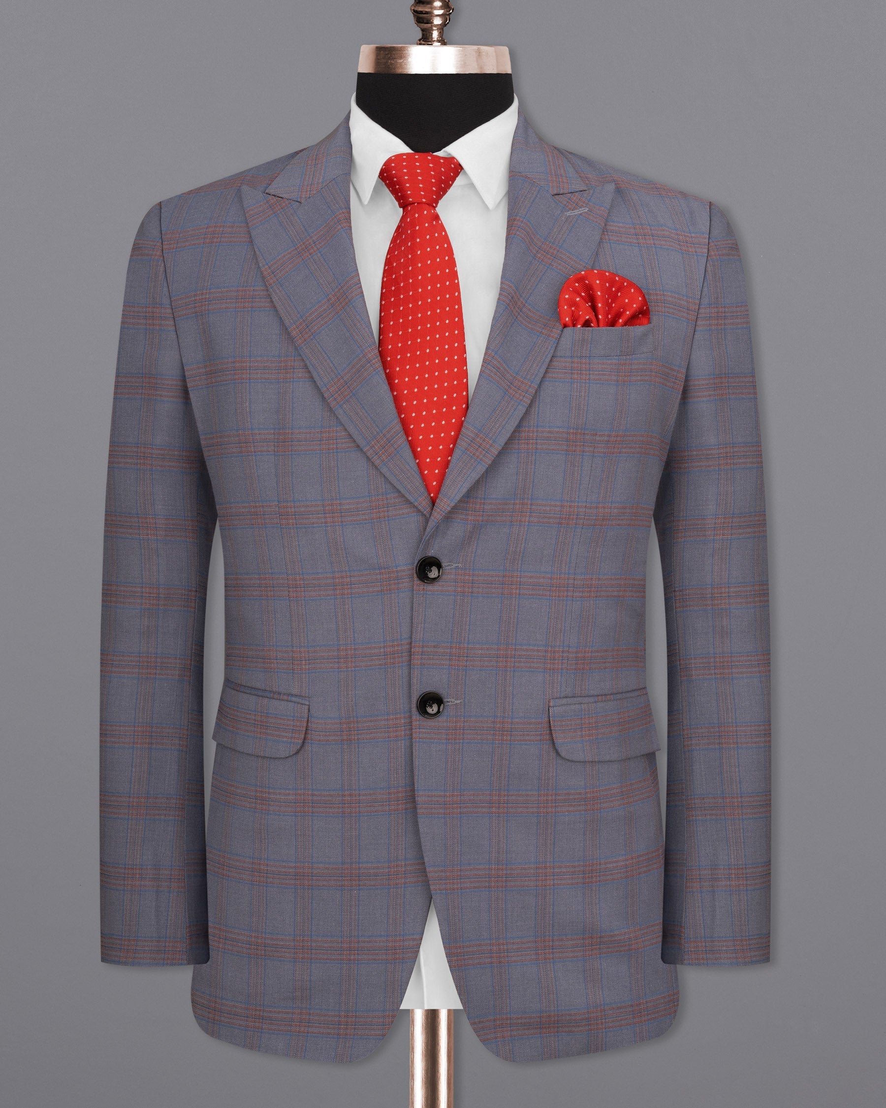 Manatee Grey Super fine Plaid Premium Cotton Blazer BL1630-SBP-36, BL1630-SBP-38, BL1630-SBP-40, BL1630-SBP-42, BL1630-SBP-44, BL1630-SBP-46, BL1630-SBP-48, BL1630-SBP-50, BL1630-SBP-52, BL1630-SBP-54, BL1630-SBP-56, BL1630-SBP-58, BL1630-SBP-60