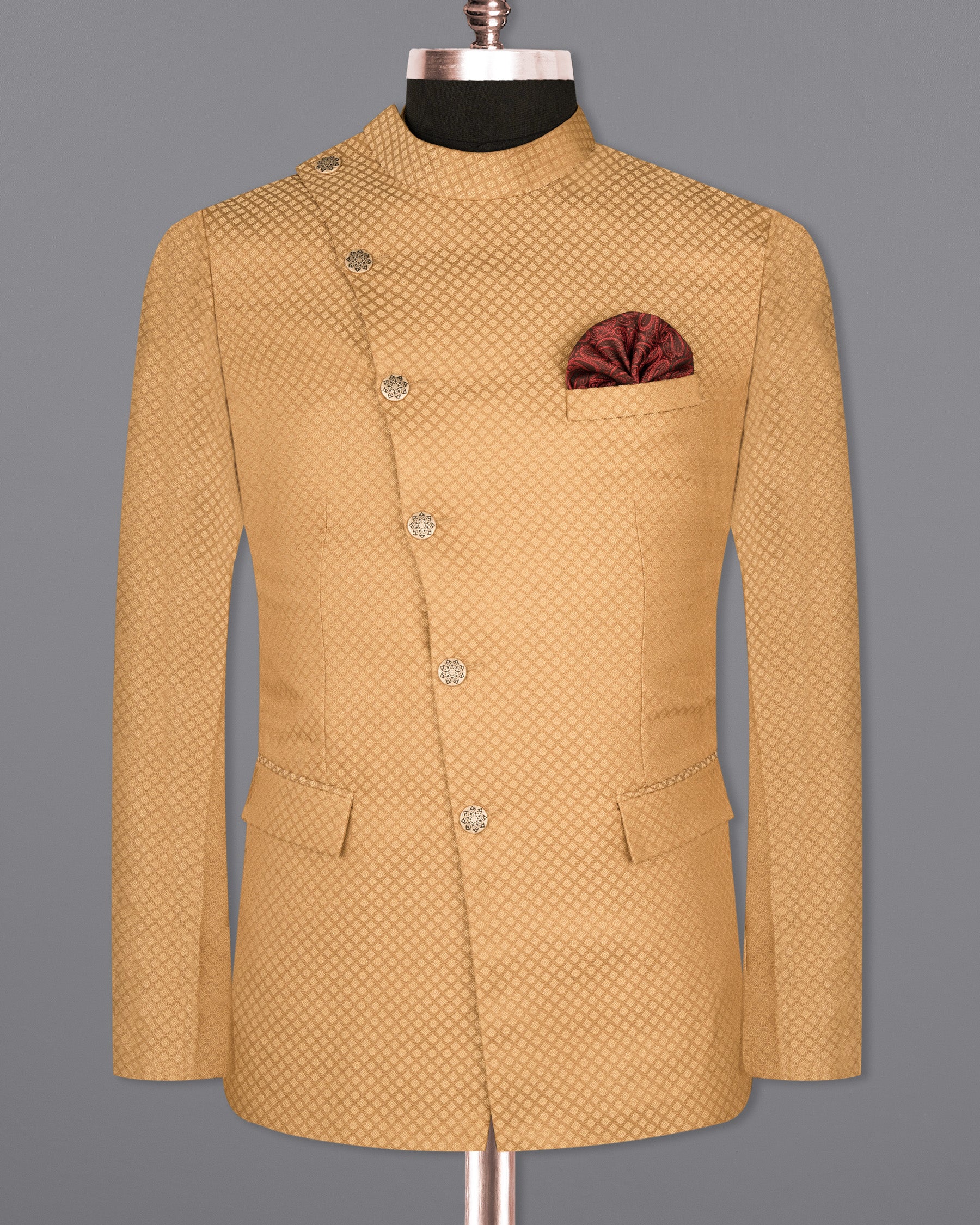 Whiskey Brown Textured Cross Buttoned Bandhgala Designer Blazer BL1650-CBG2-36, BL1650-CBG2-38, BL1650-CBG2-40, BL1650-CBG2-42, BL1650-CBG2-44, BL1650-CBG2-46, BL1650-CBG2-48, BL1650-CBG2-50, BL1650-CBG2-52, BL1650-CBG2-54, BL1650-CBG2-56, BL1650-CBG2-58, BL1650-CBG2-60