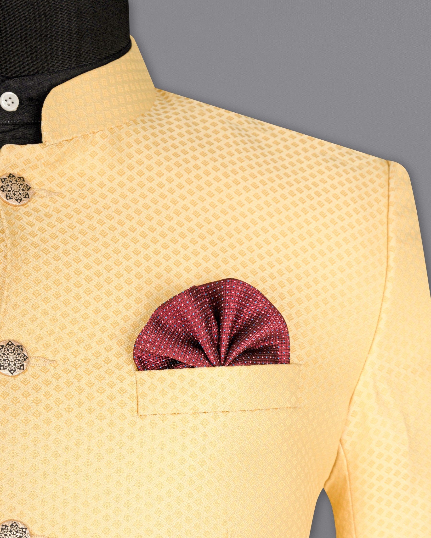 Marzipan Yellow Textured Bandhgala Designer Blazer BL1651-BG-36, BL1651-BG-38, BL1651-BG-40, BL1651-BG-42, BL1651-BG-44, BL1651-BG-46, BL1651-BG-48, BL1651-BG-50, BL1651-BG-52, BL1651-BG-54, BL1651-BG-56, BL1651-BG-58, BL1651-BG-60